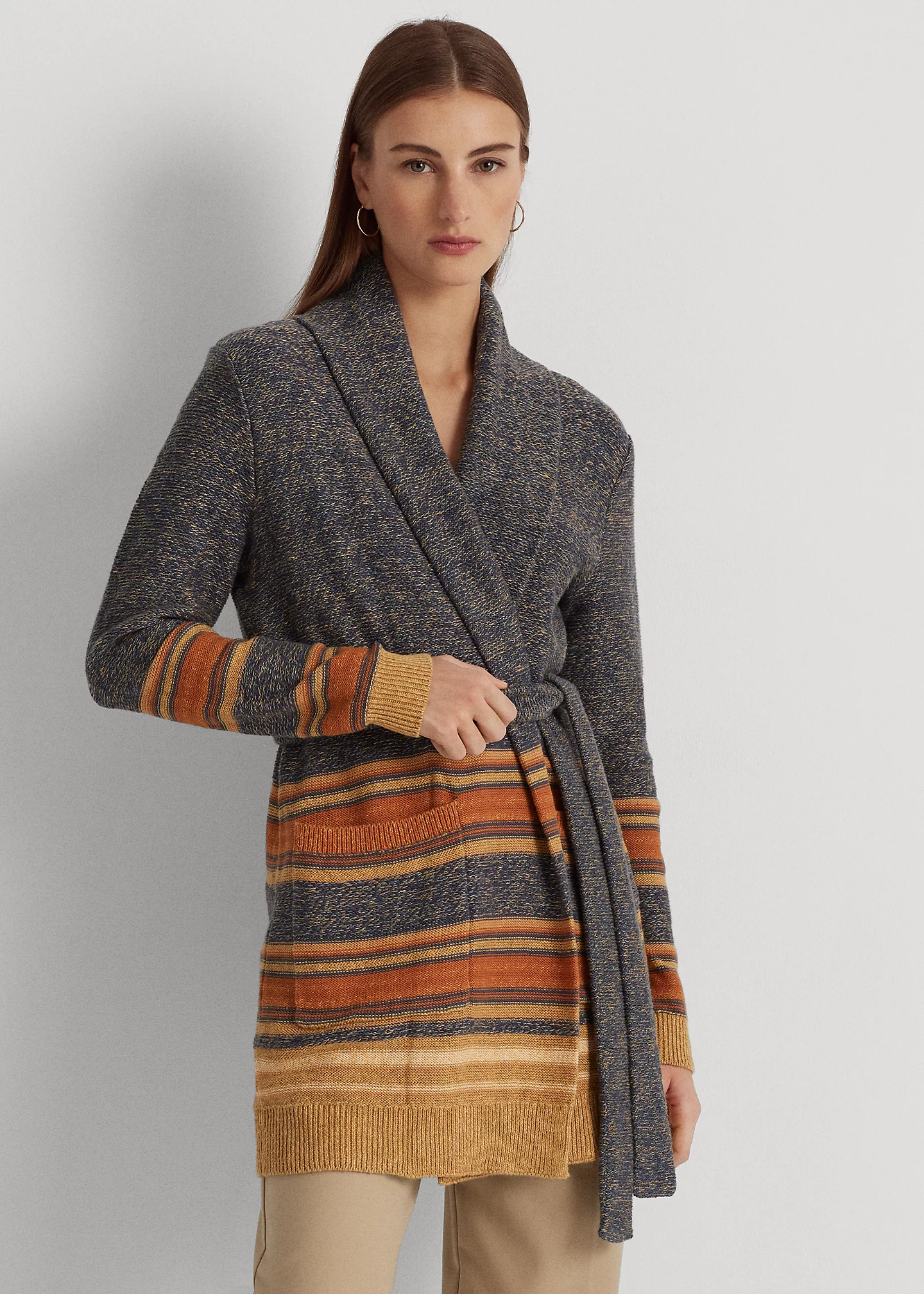 Striped Belted Cotton-Blend Cardigan