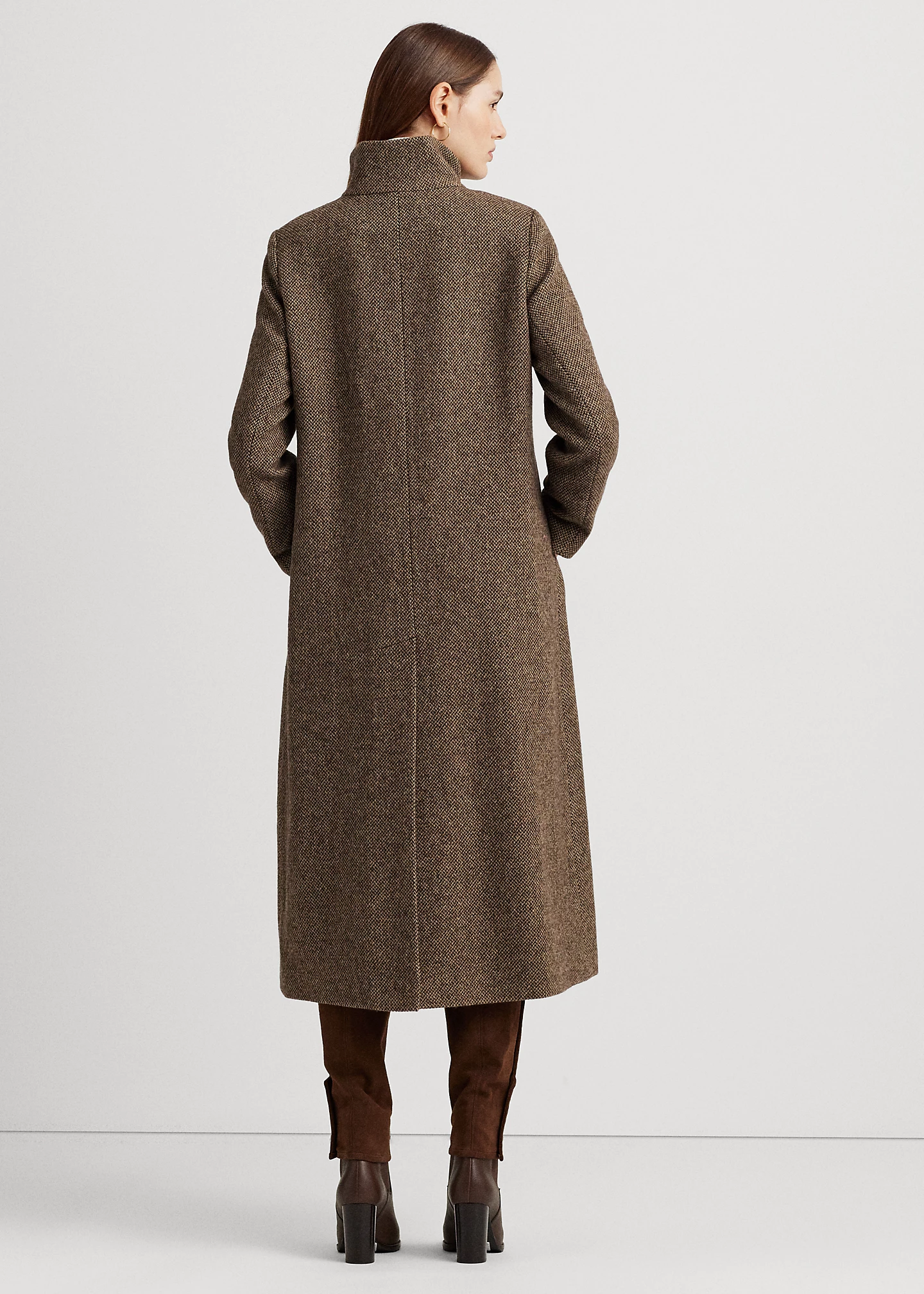 Wool-Blend Twill Funnelneck Coat