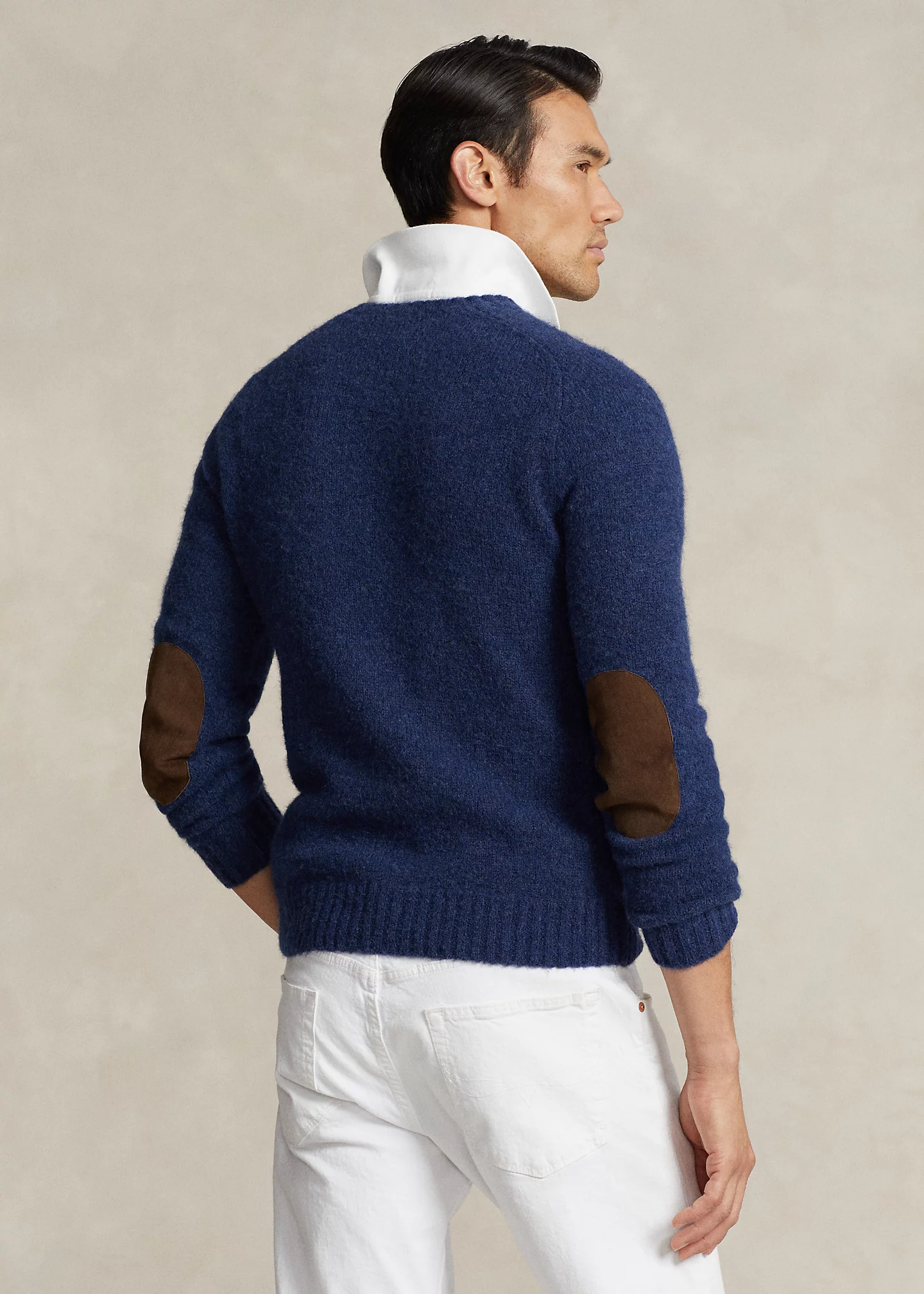 Suede-Patch Crewneck Sweater