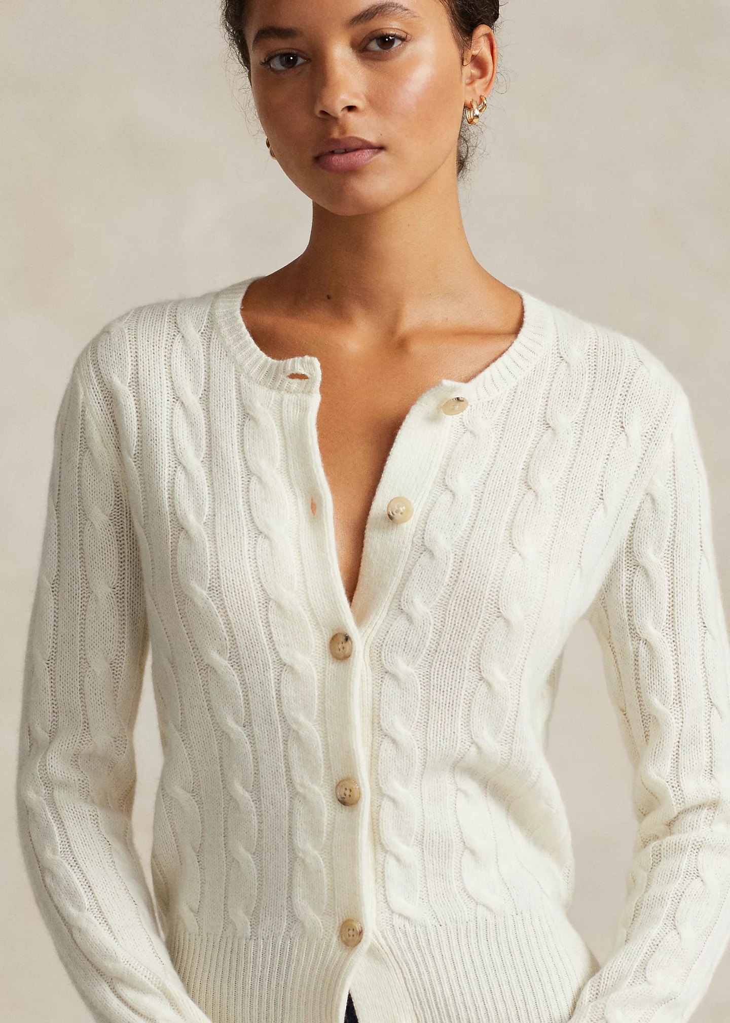 Cable-Knit Cashmere Crewneck Cardigan
