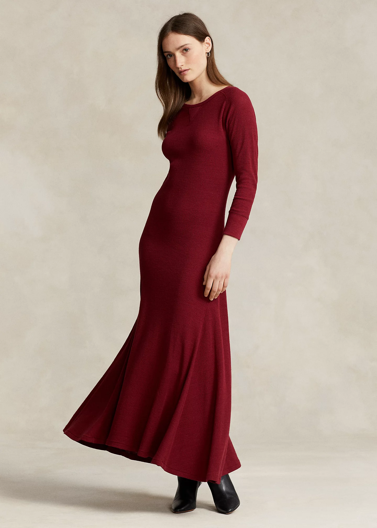 Waffle-Knit Cotton Crewneck Dress