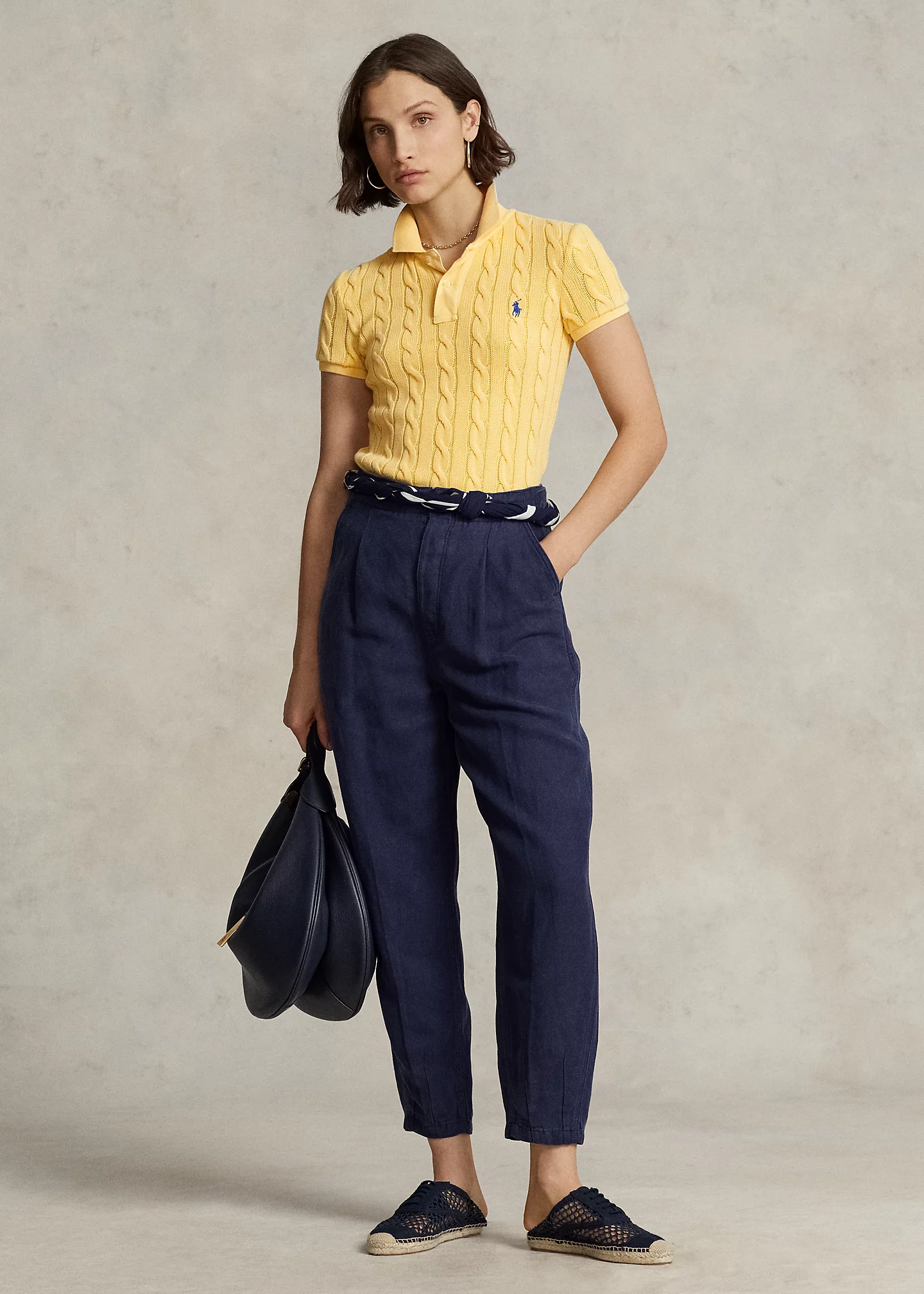 Slim Fit Cable-Knit Polo Shirt