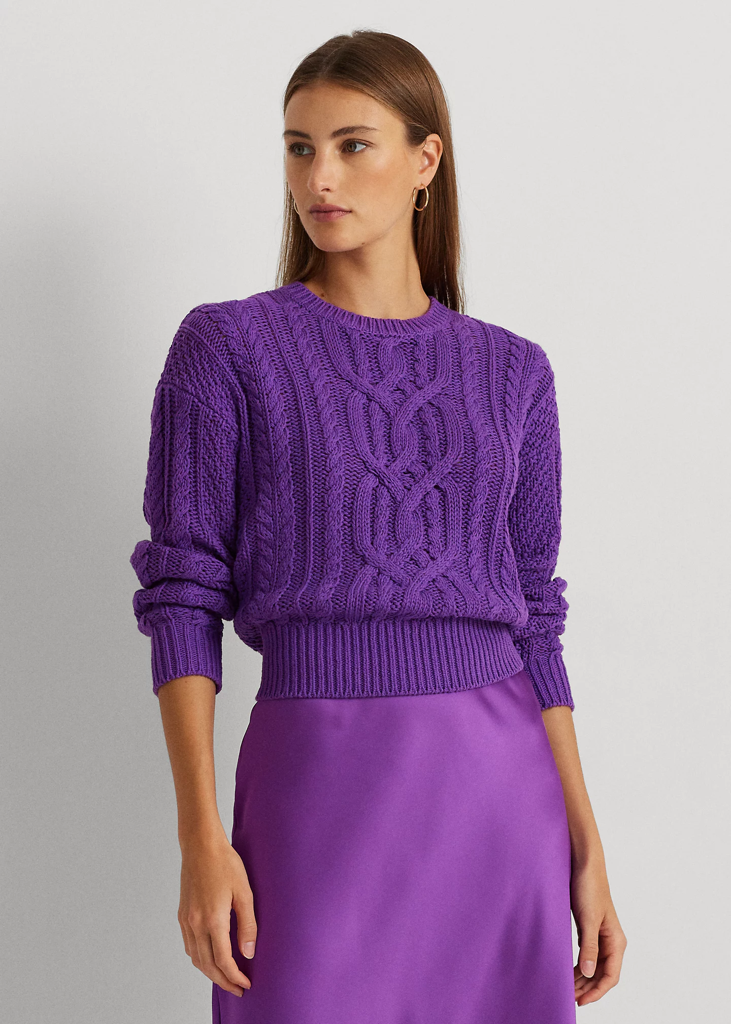 Cable-Knit Cotton Crewneck Sweater