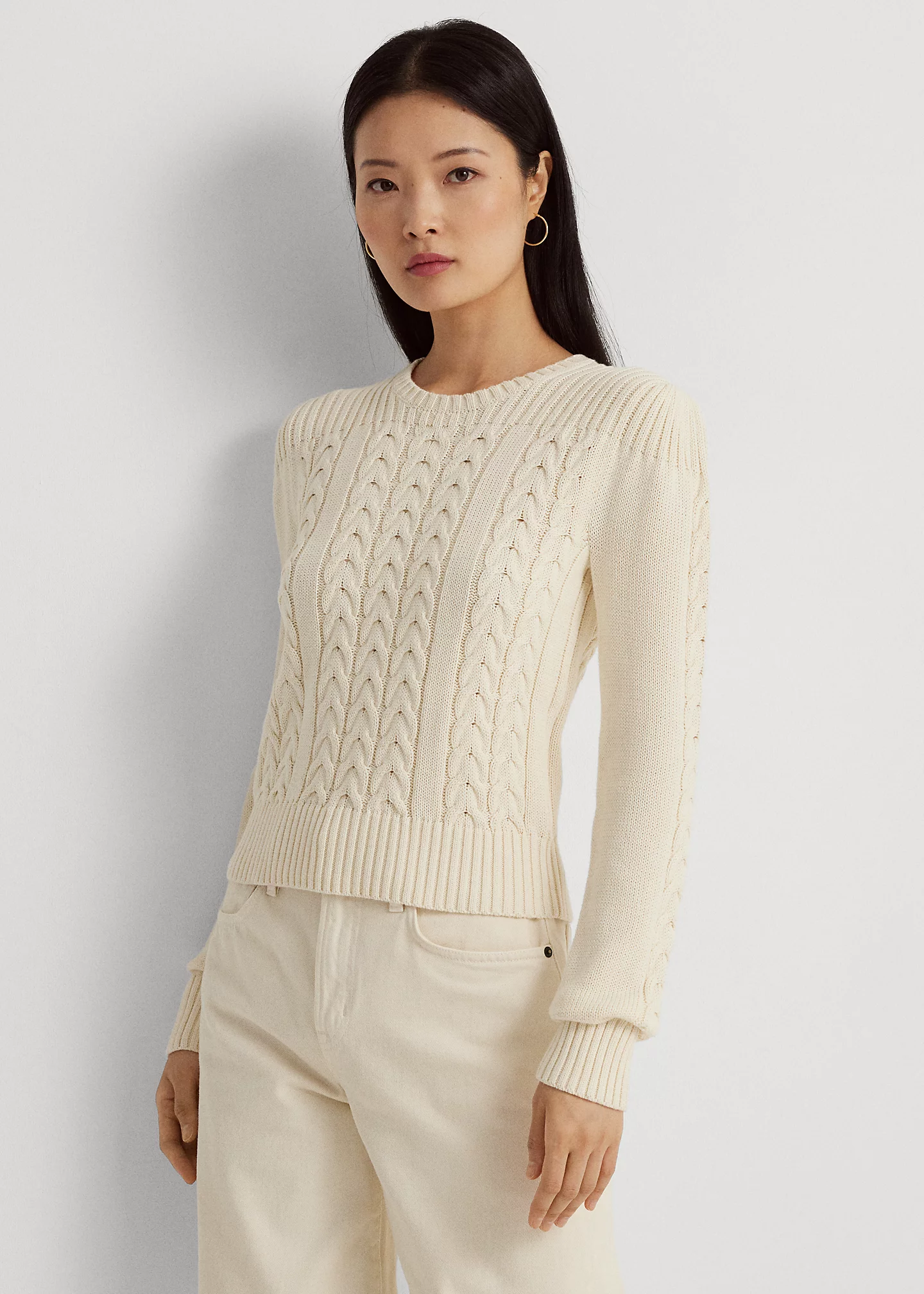 Cable-Knit Puff-Sleeve Sweater