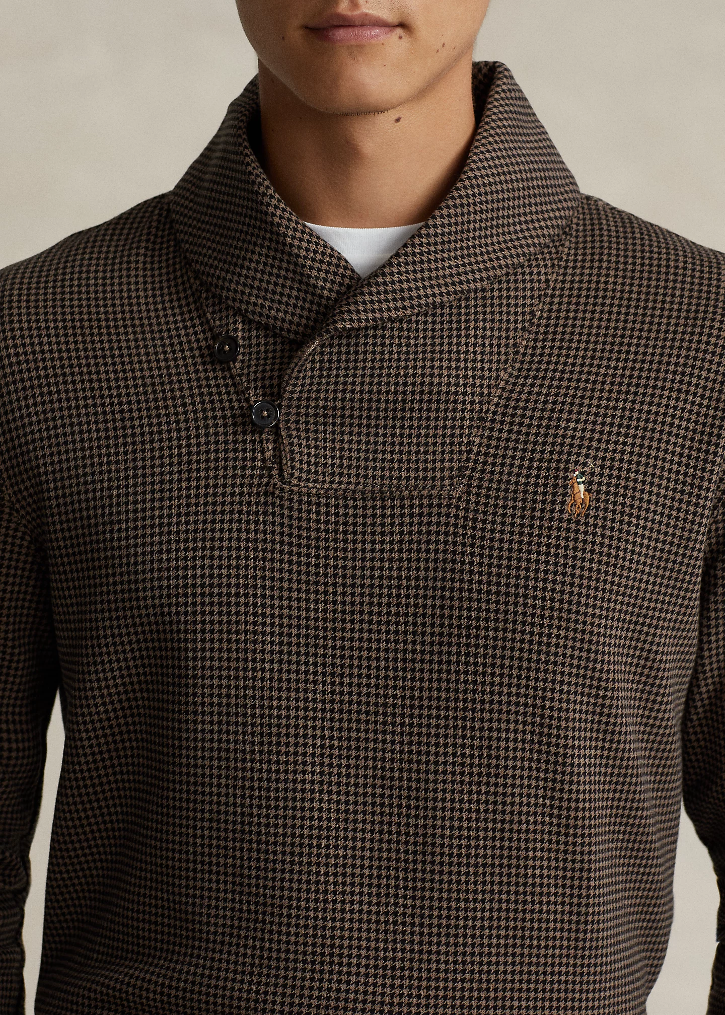 Houndstooth Estate-Rib Shawl Pullover