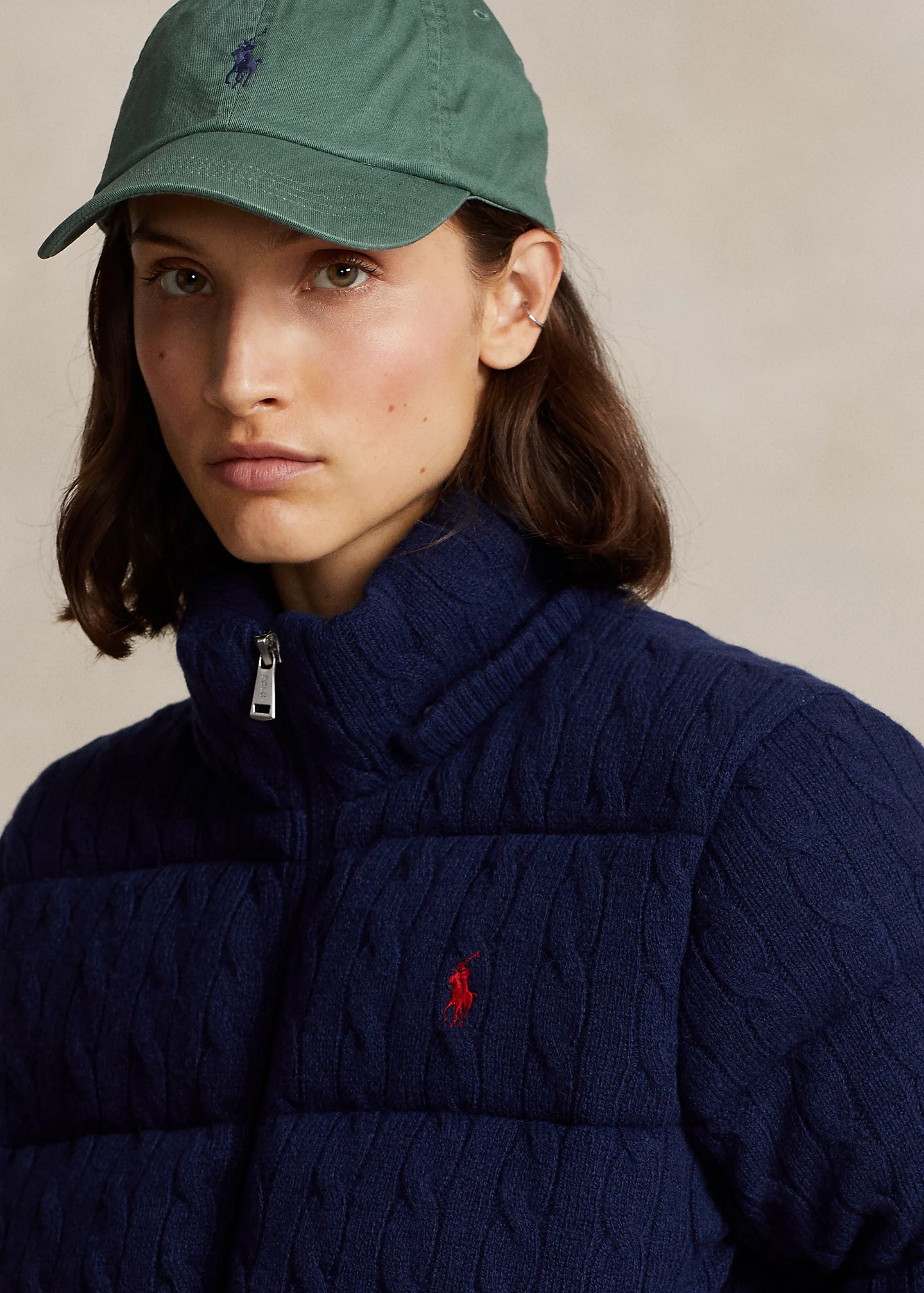 Cable-Knit Hooded Down Coat