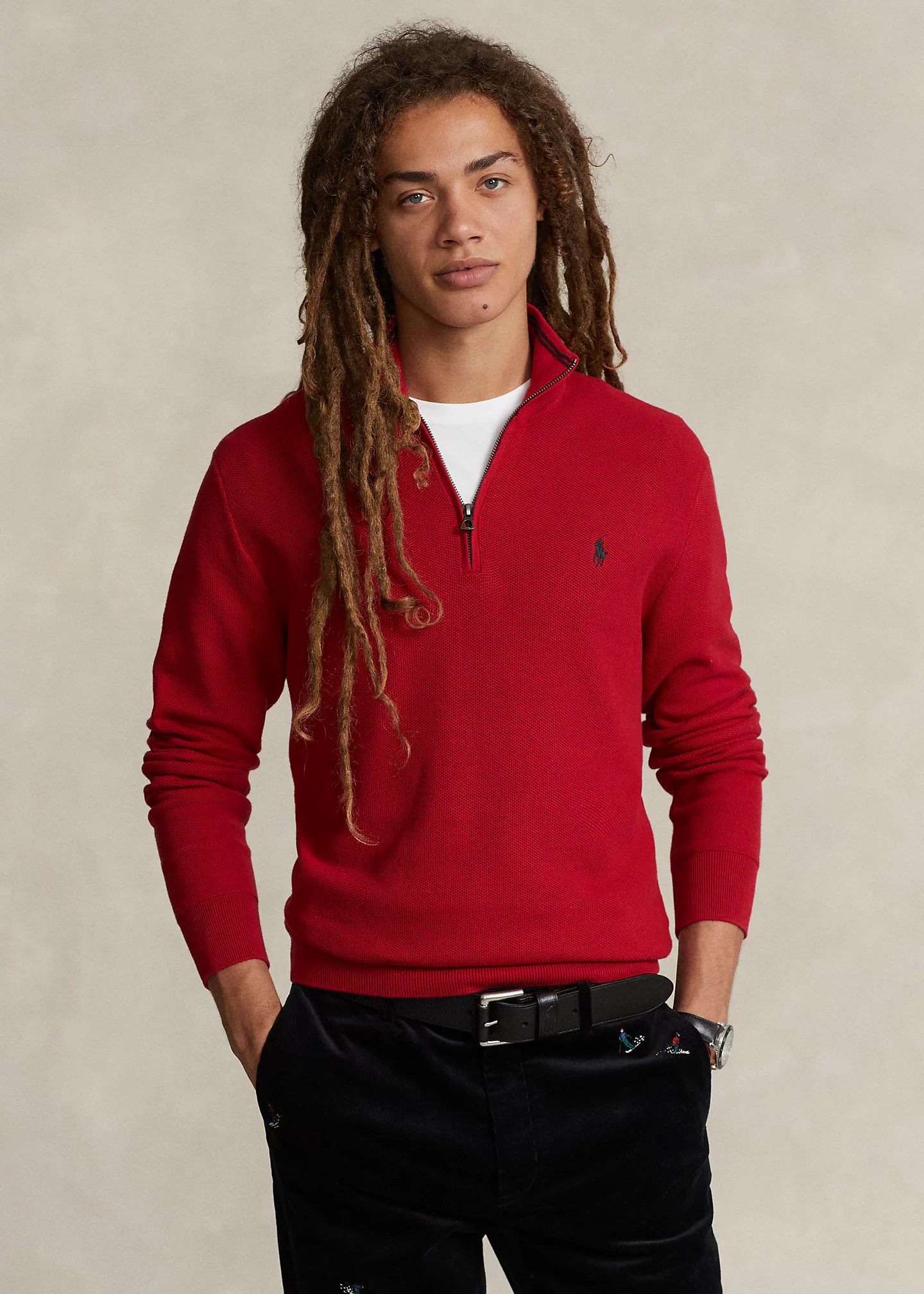 Mesh-Knit Cotton Quarter-Zip Sweater