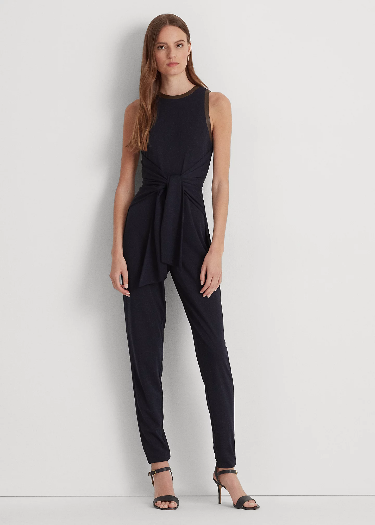 Tie-Front Jersey Sleeveless Jumpsuit