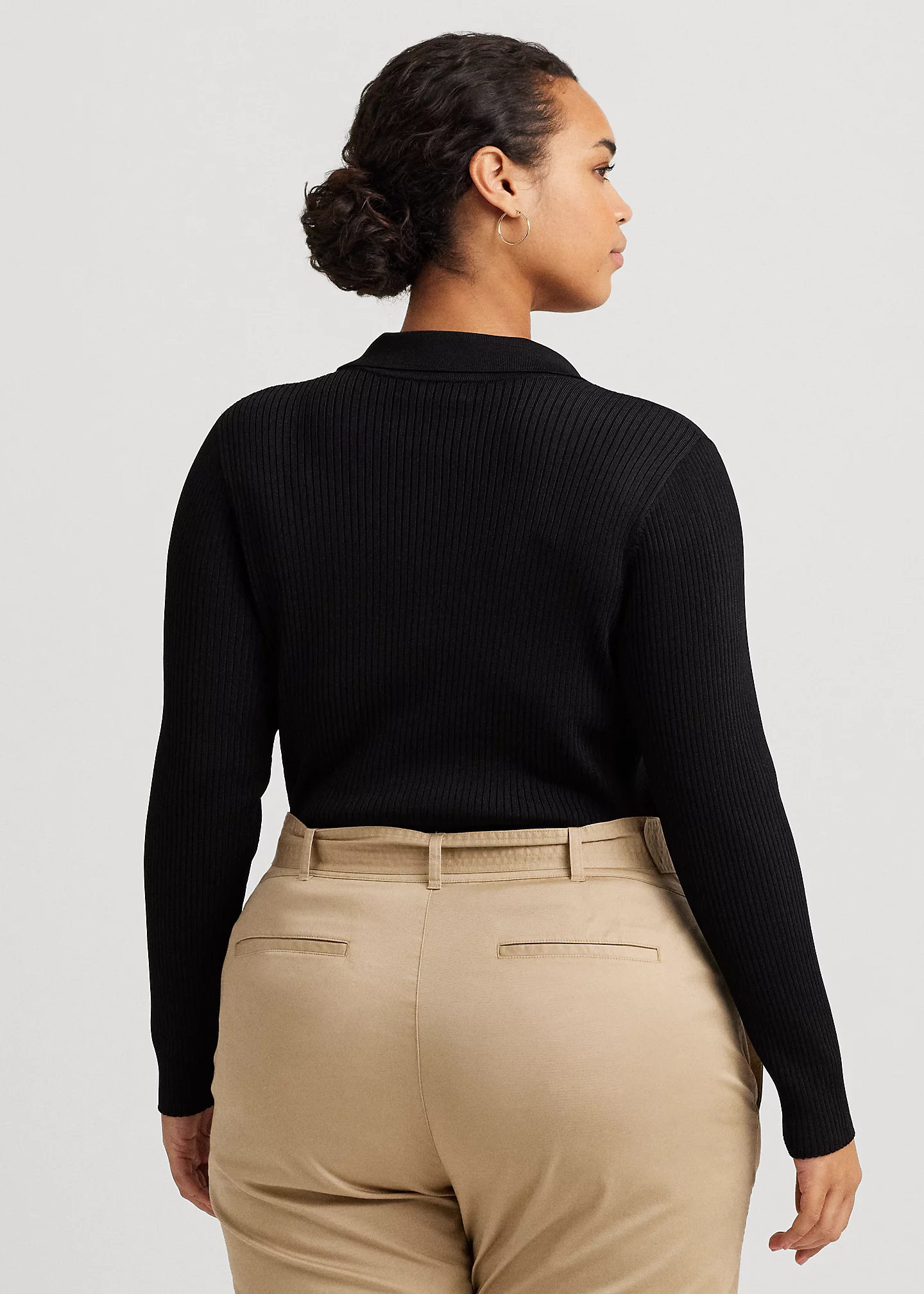 Rib-Knit Long-Sleeve Polo Cardigan