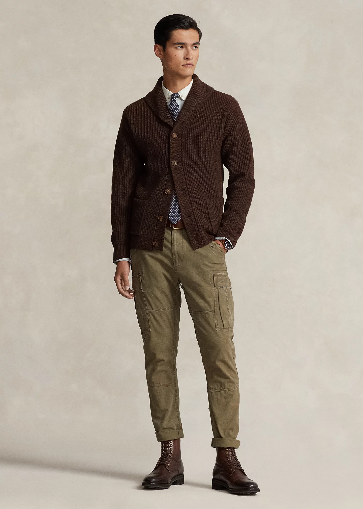Wool-Blend Shawl-Collar Cardigan