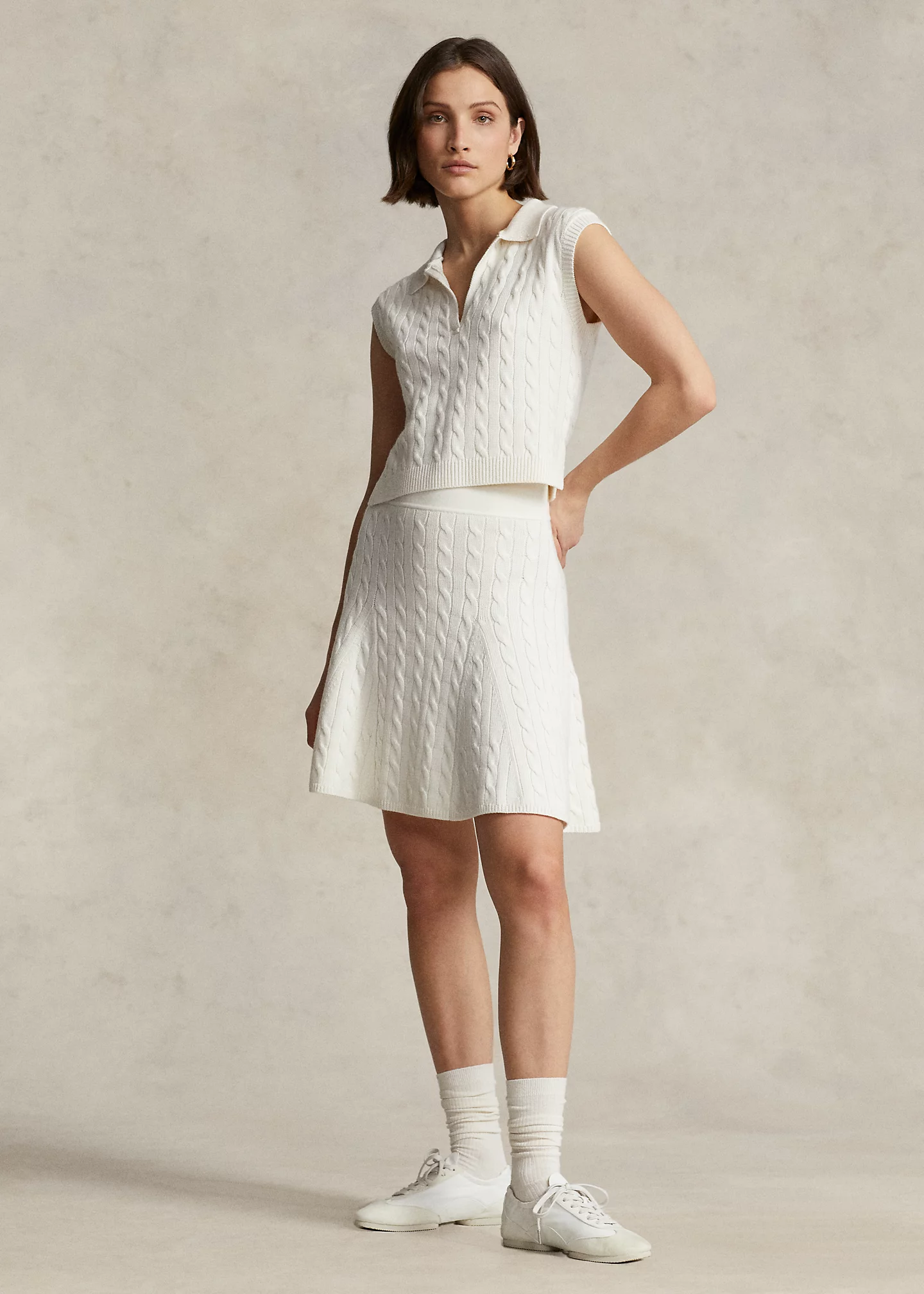 Cropped Cable Silk-Blend Polo Sweater