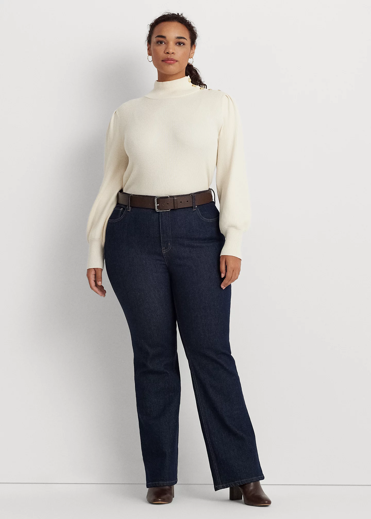 Button-Trim Mockneck Sweater