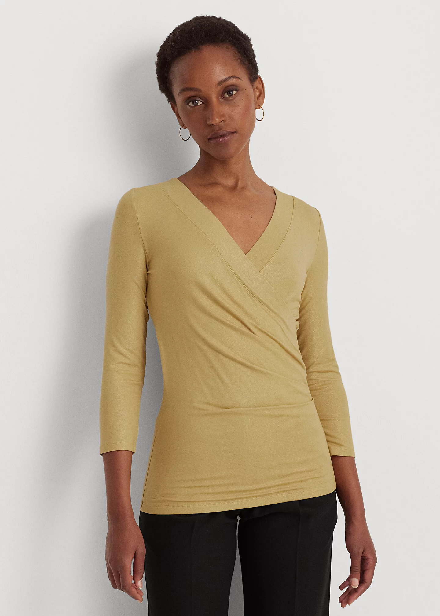 Metallic Jersey Surplice Top