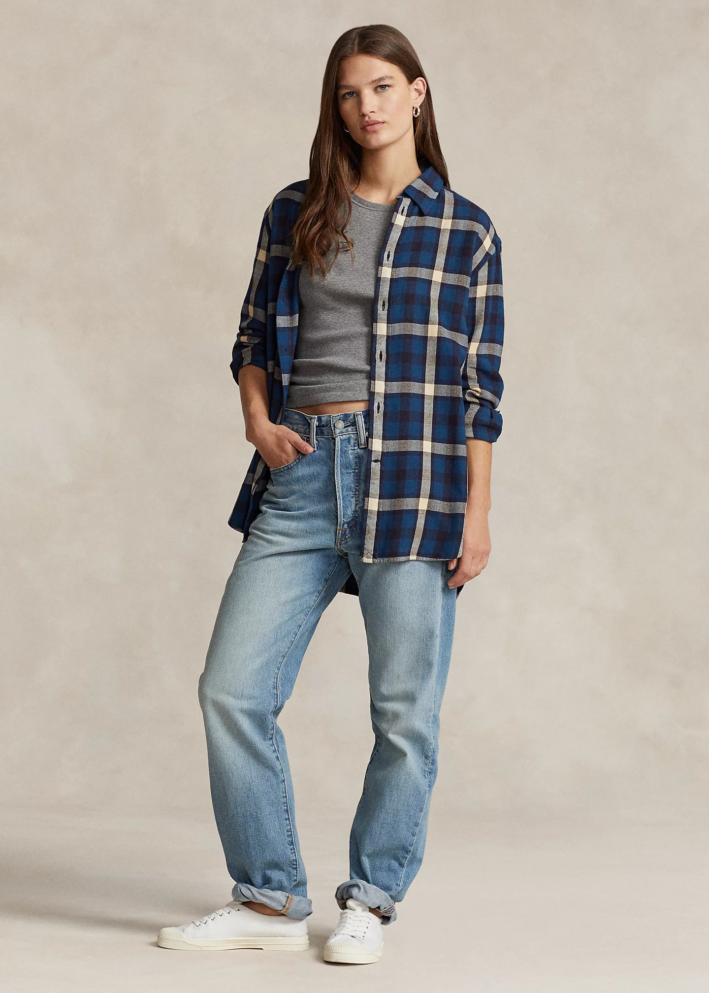 Oversize Fit Plaid Cotton Twill Shirt