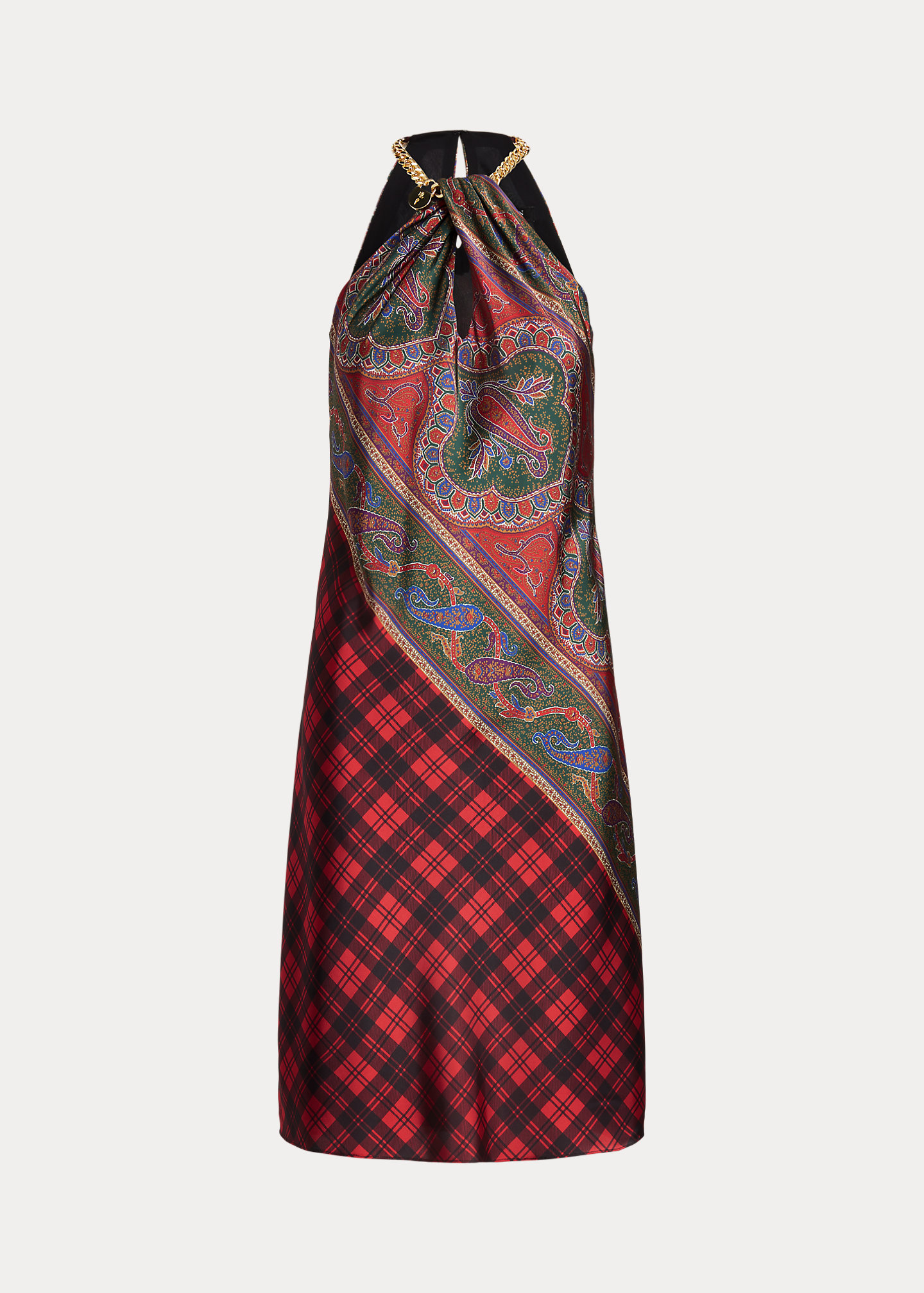 Plaid & Paisley Charmeuse Halter Dress