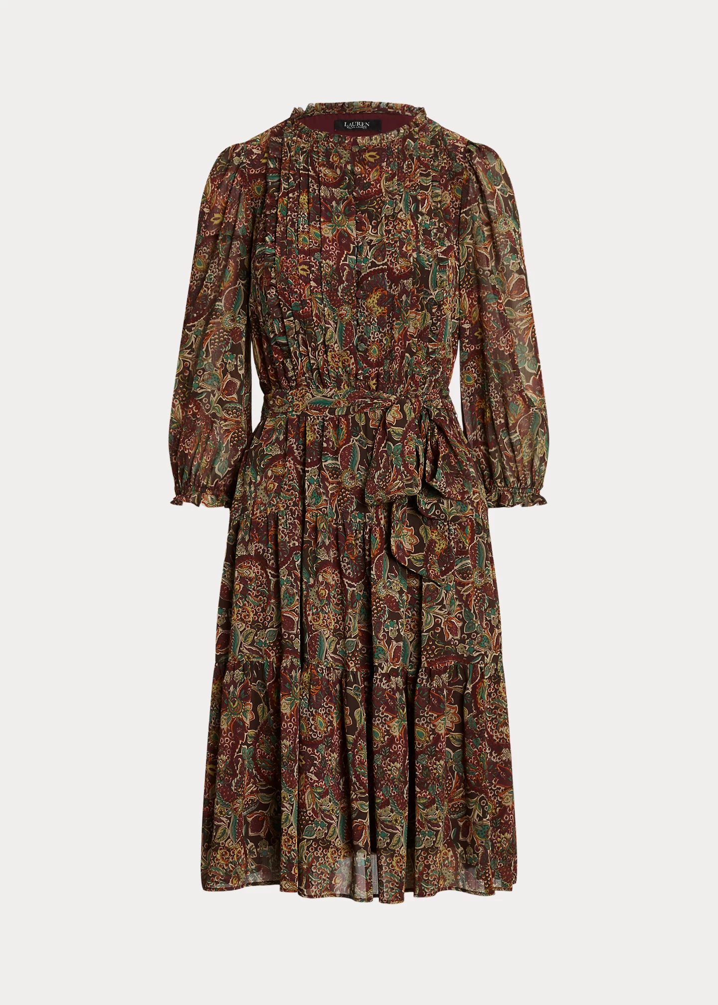 Floral Belted Crinkle Georgette Dress