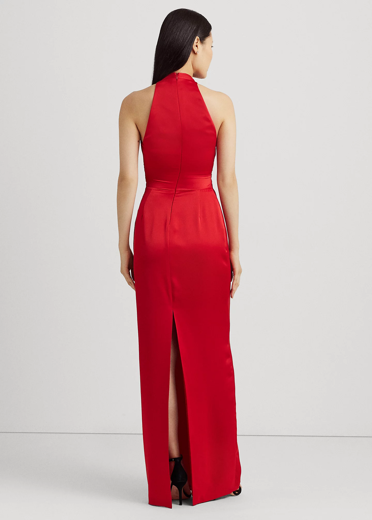 Pleated Satin Charmeuse Halter Gown