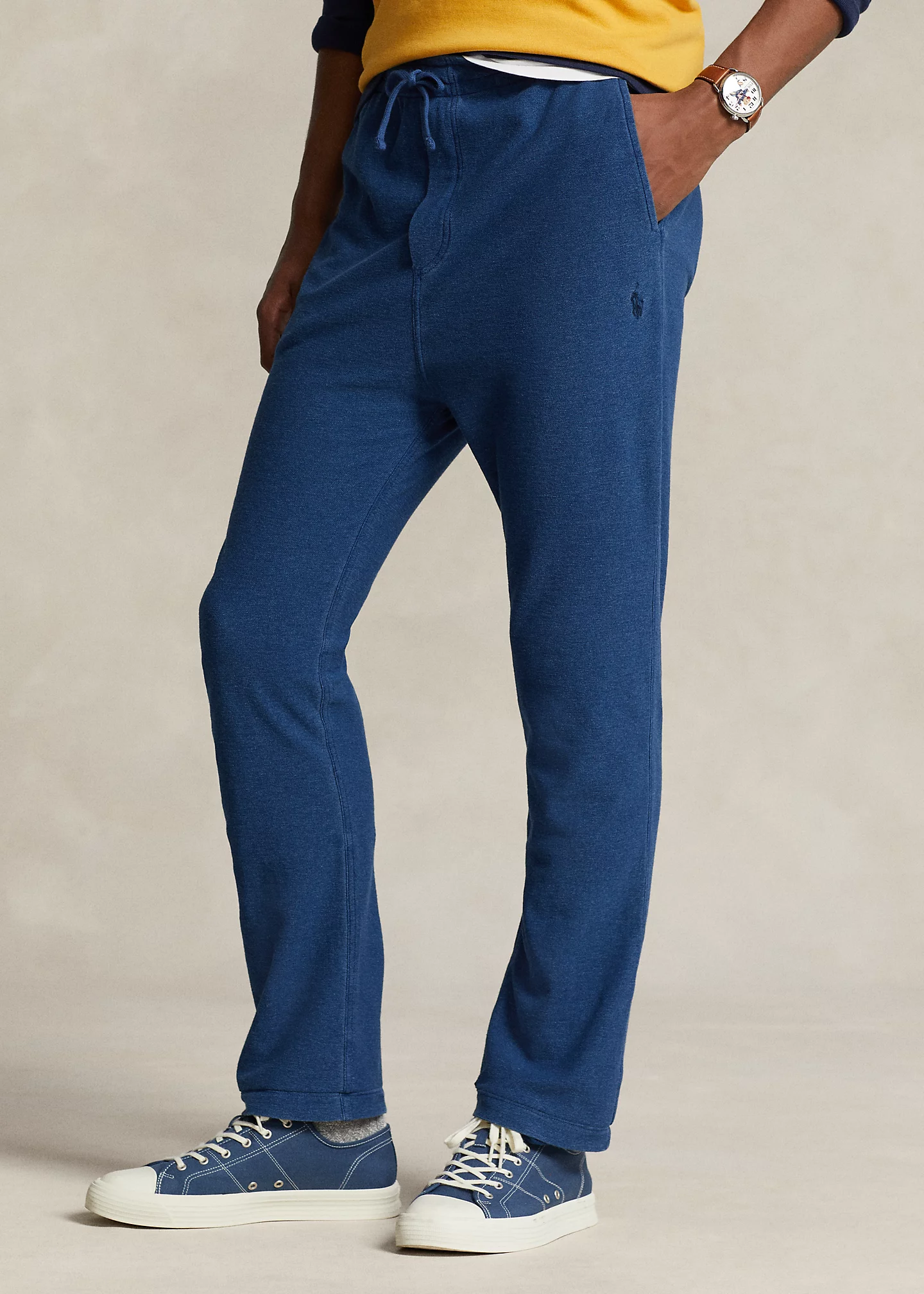 Indigo-Dyed Mesh Drawstring Pant