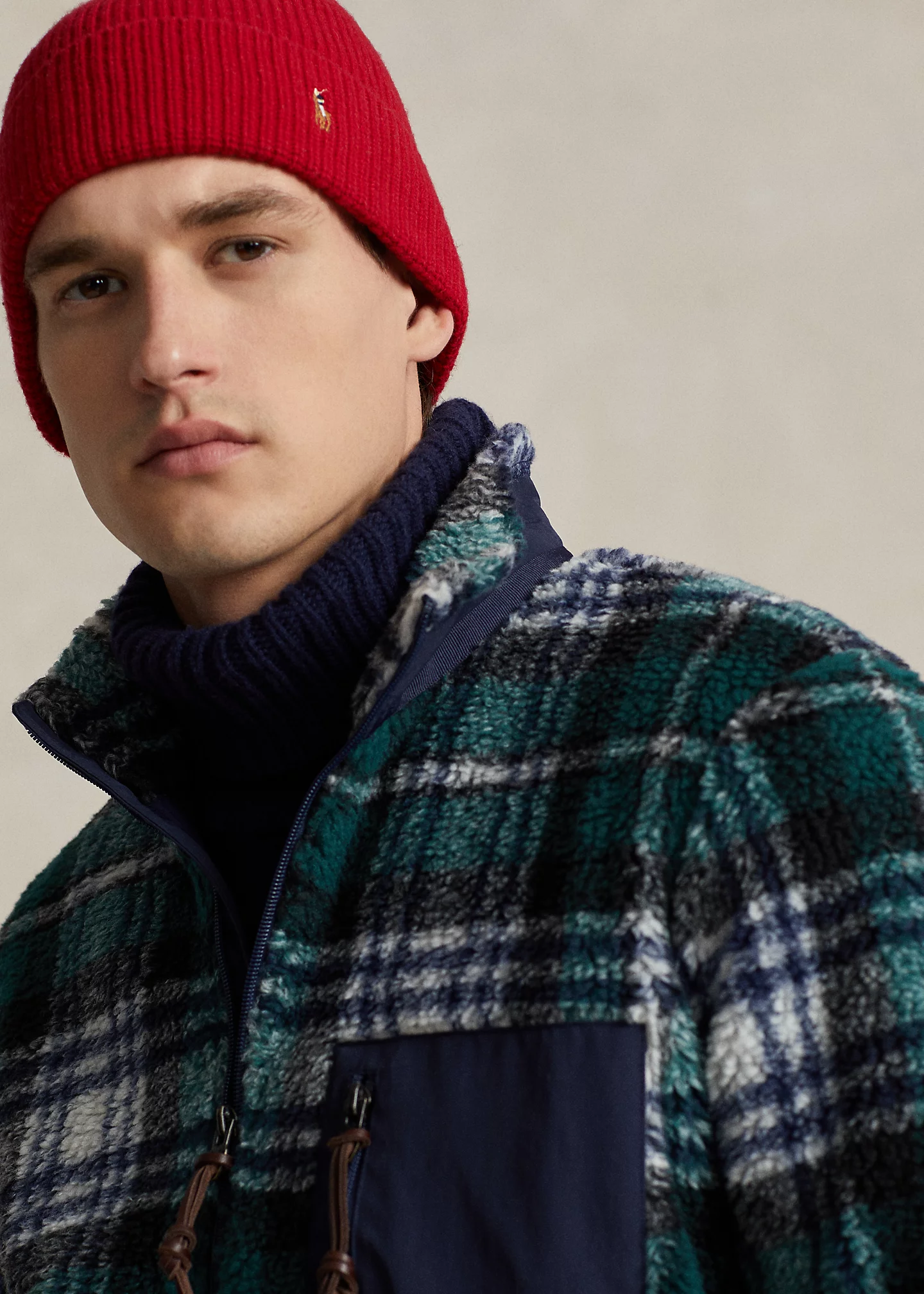 Plaid Pile Fleece Jacquard Jacket