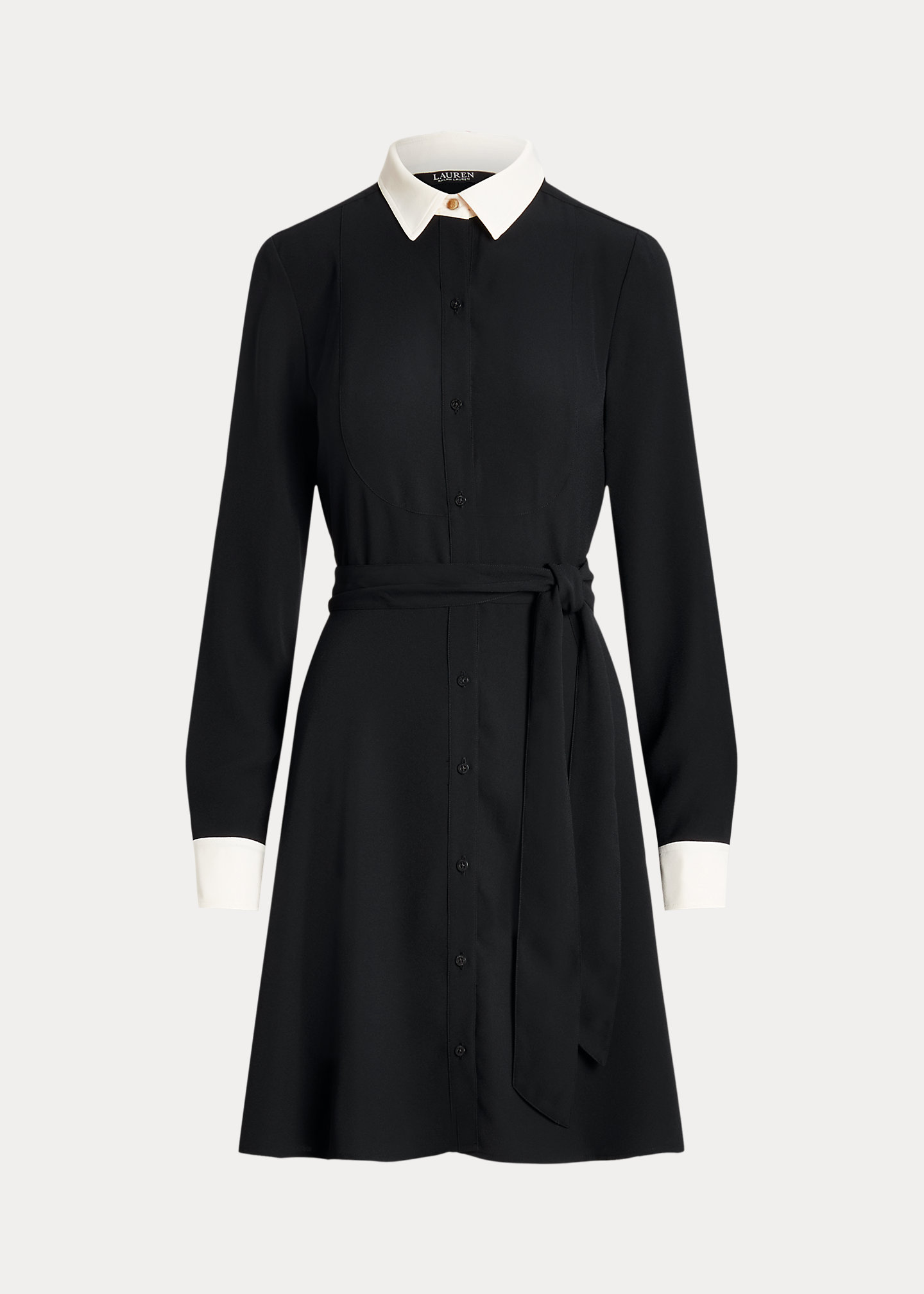 Two-Tone Belted Georgette Shirtdress