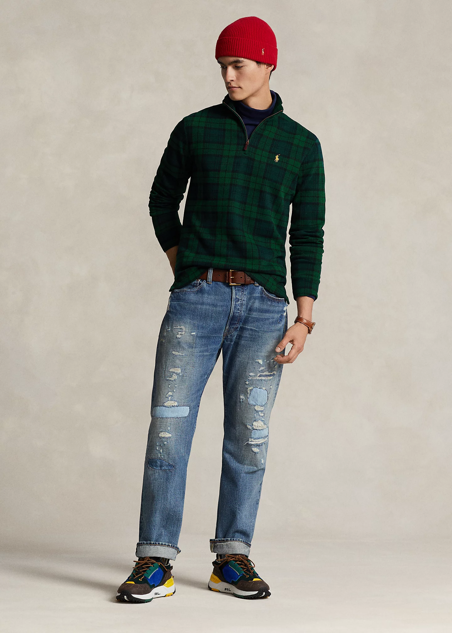 Plaid Estate-Rib Pullover