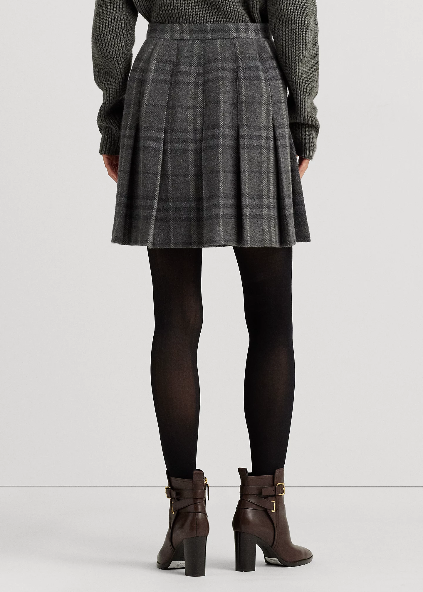 Plaid Pleated Wool-Blend Tweed Miniskirt
