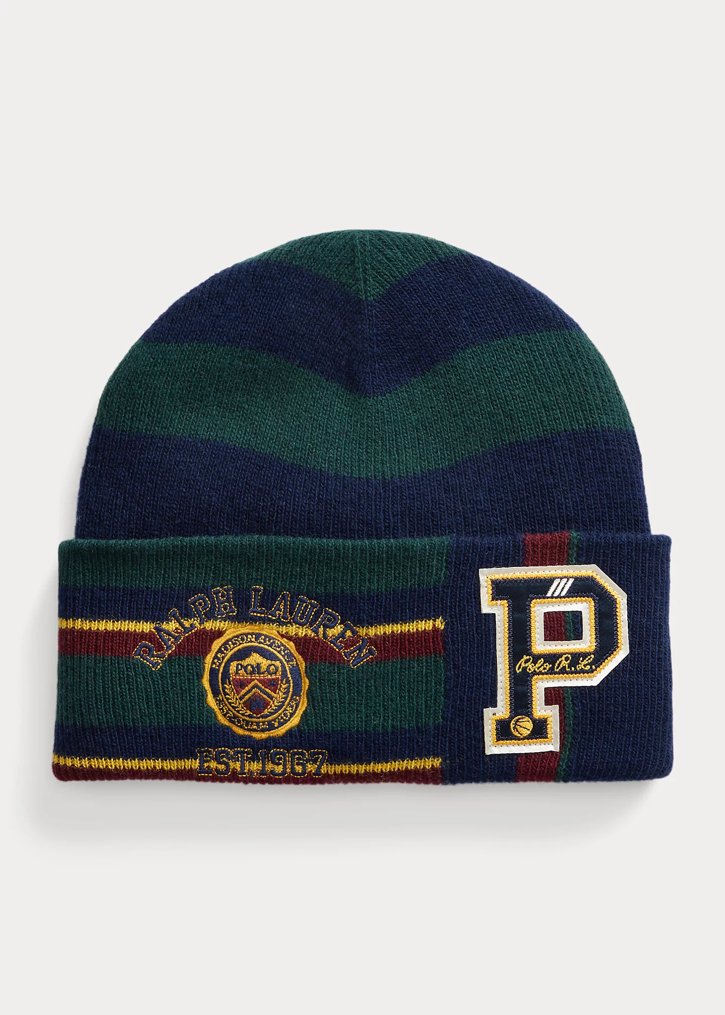 Logo-Patch Striped Wool-Blend Beanie