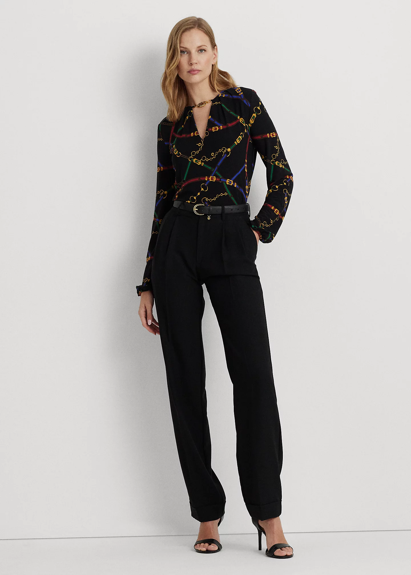 Print Logo-Trim Stretch Jersey Top