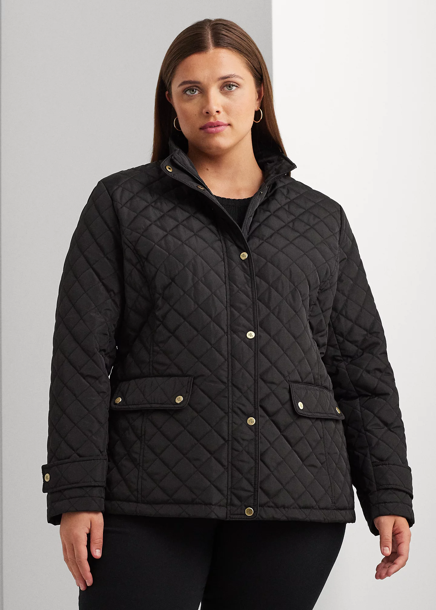 Diamond-Quilted Mockneck Jacket