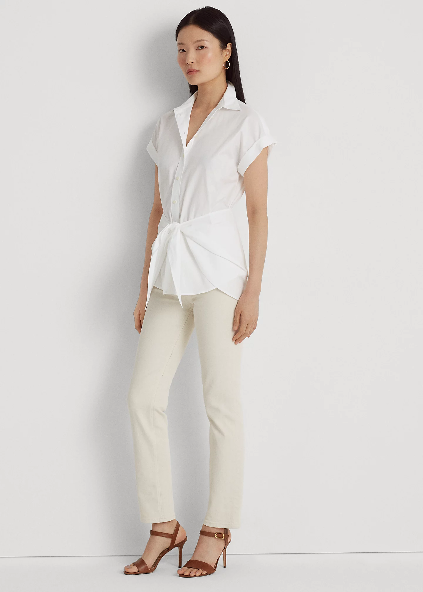 Tie-Front Cotton Broadcloth Shirt