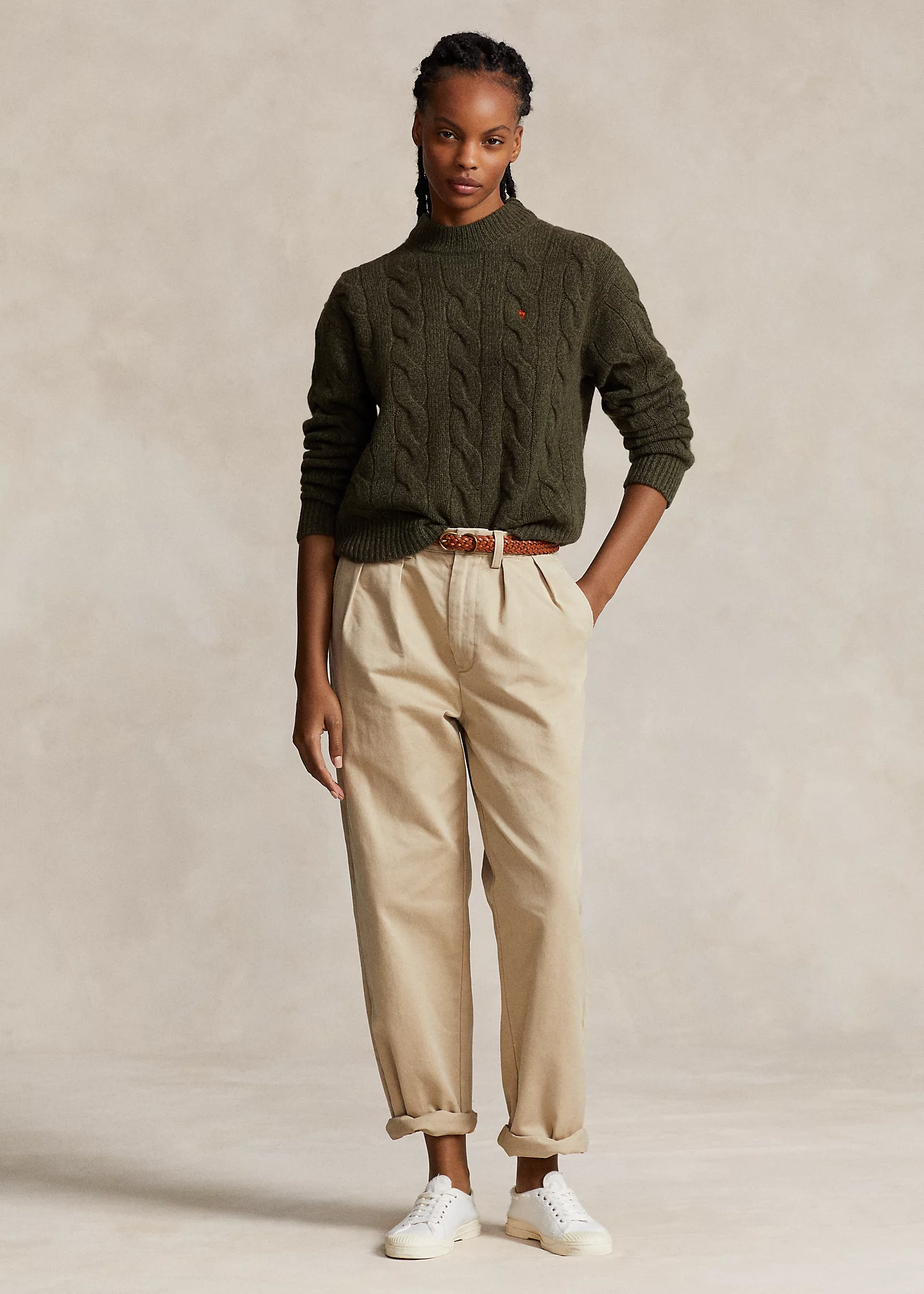 Cable Wool-Cashmere Mockneck Sweater