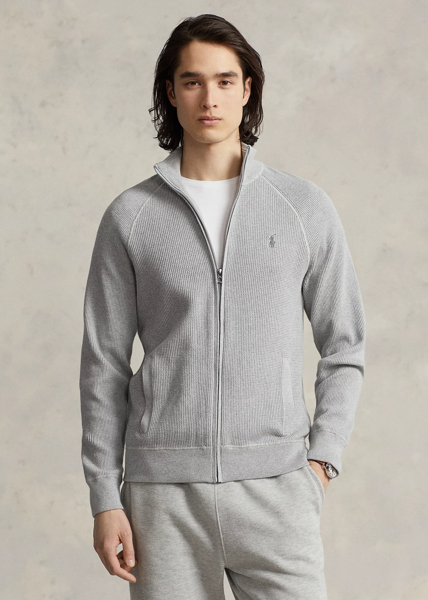 Textured Cotton Full-Zip Sweater