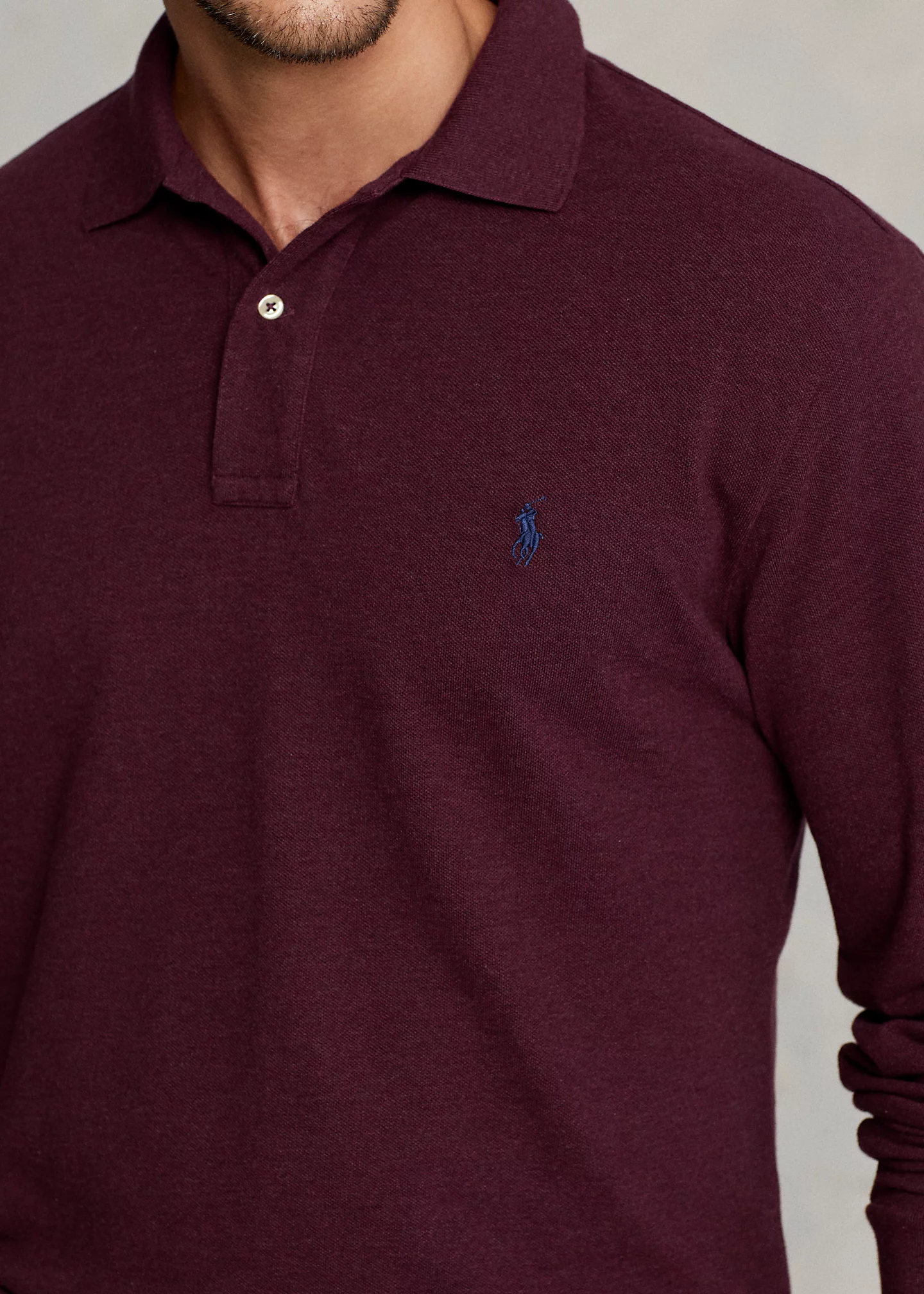 Mesh Long-Sleeve Polo Shirt