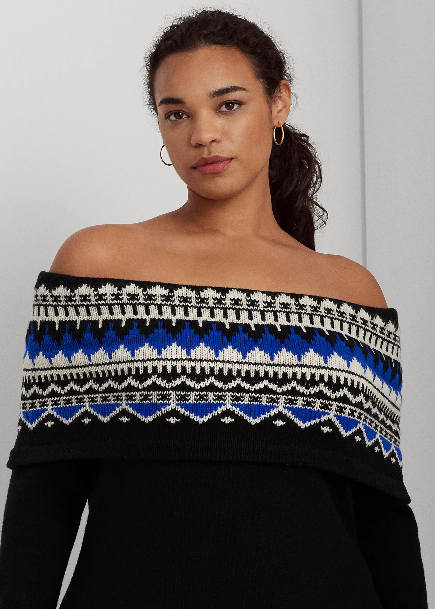 Fair Isle Off-the-Shoulder Sweater Dress