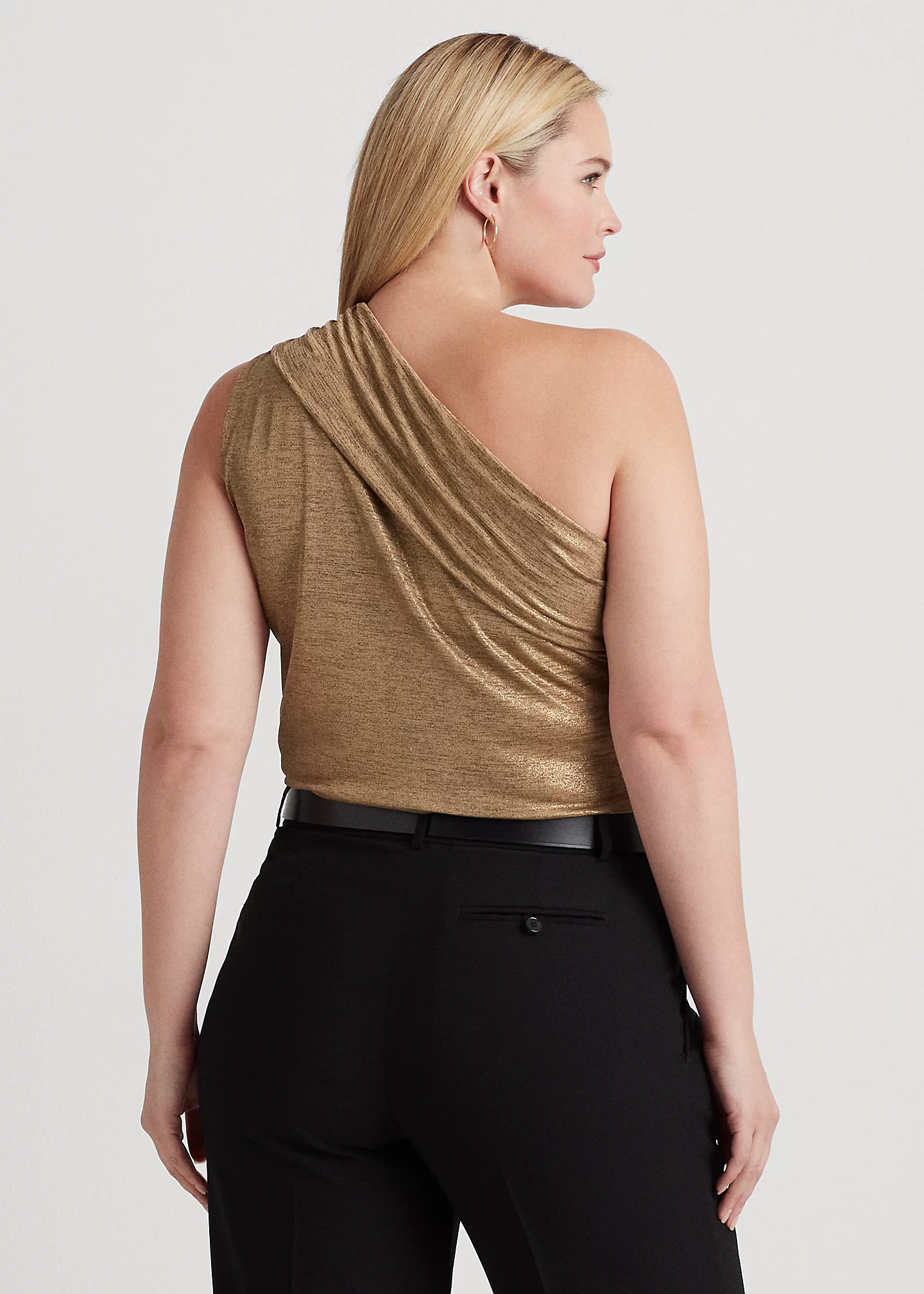 Foil-Print Jersey One-Shoulder Top