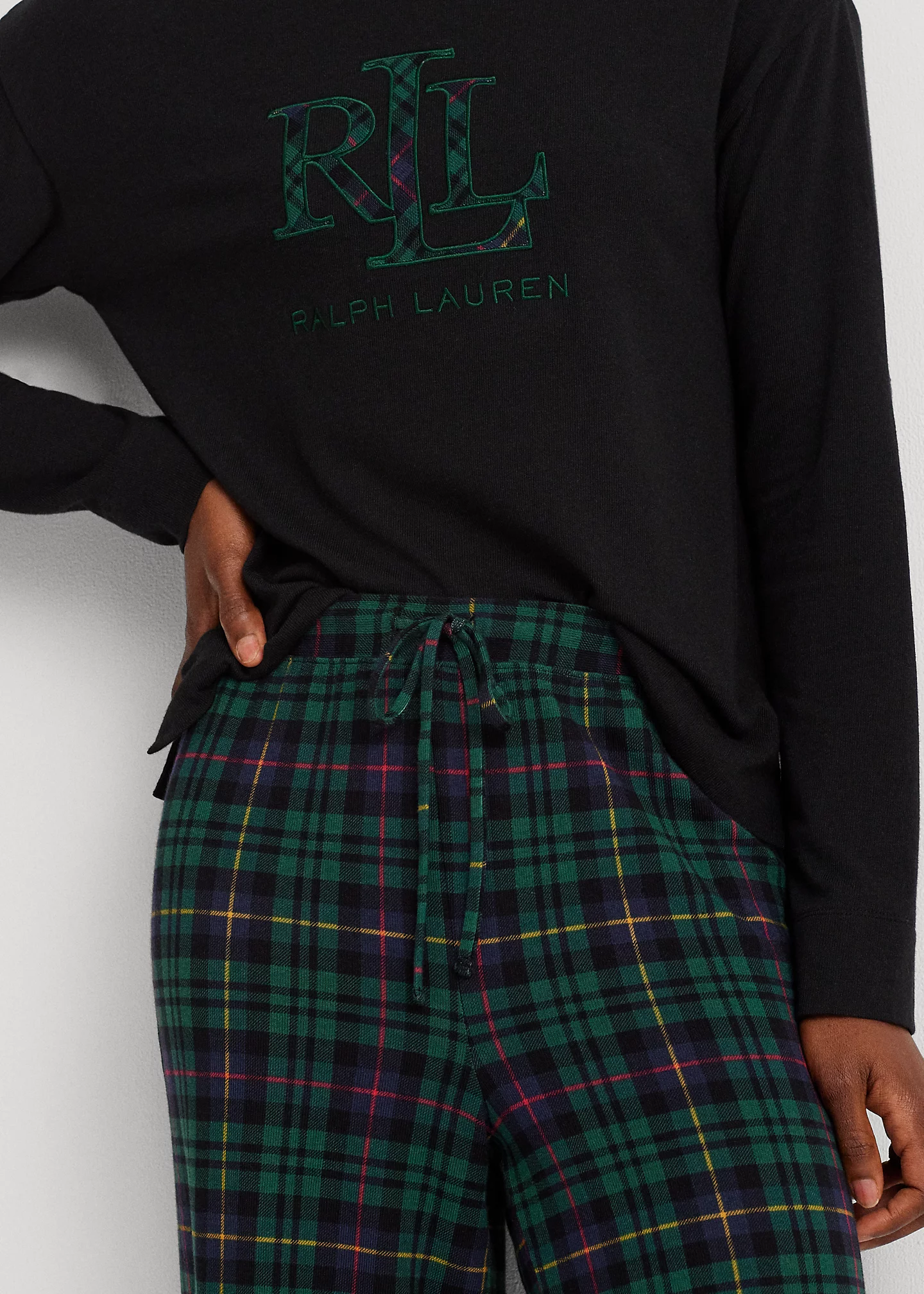 Plaid Cotton-Blend-Jersey Pajama Set