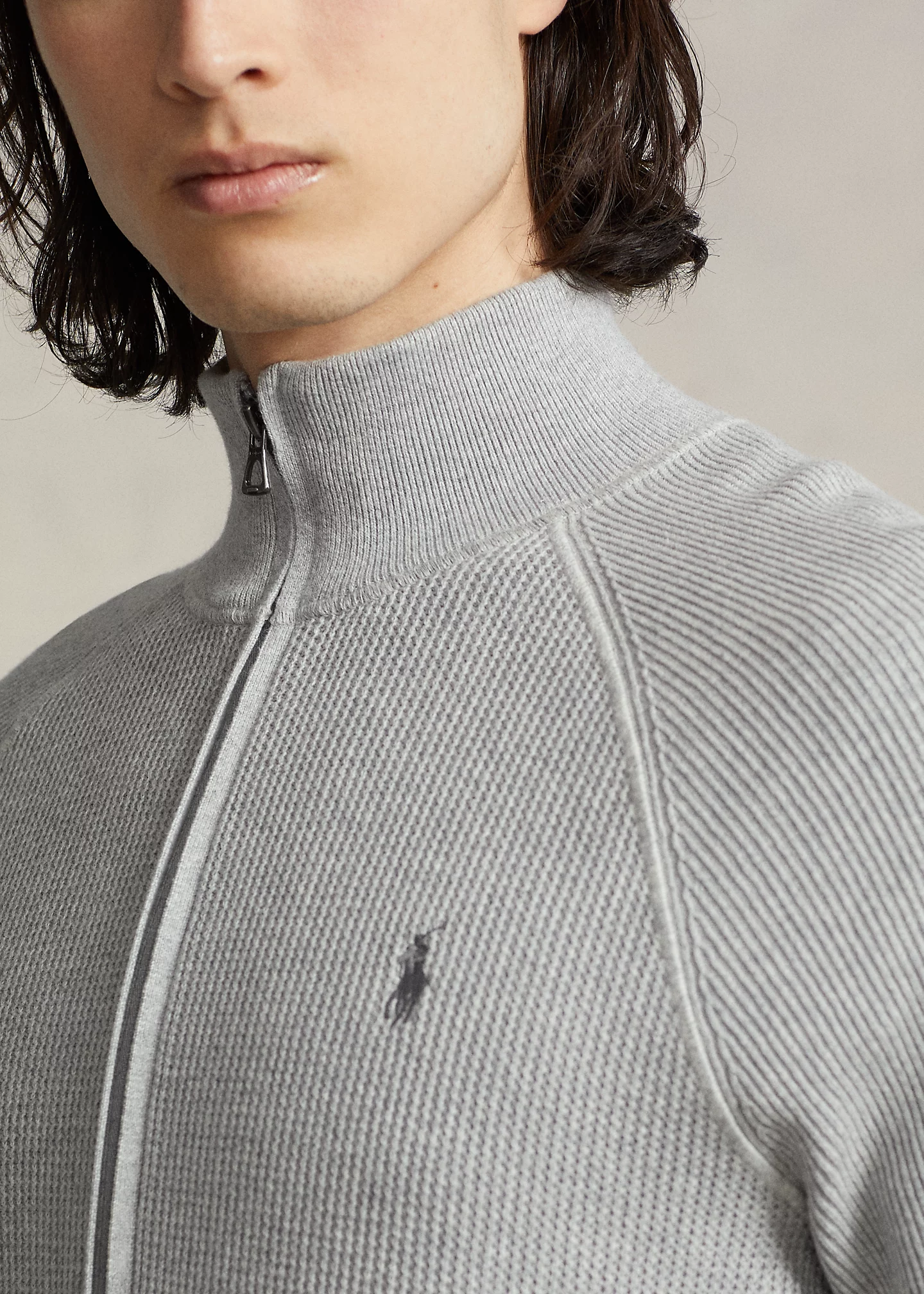 Textured Cotton Full-Zip Sweater