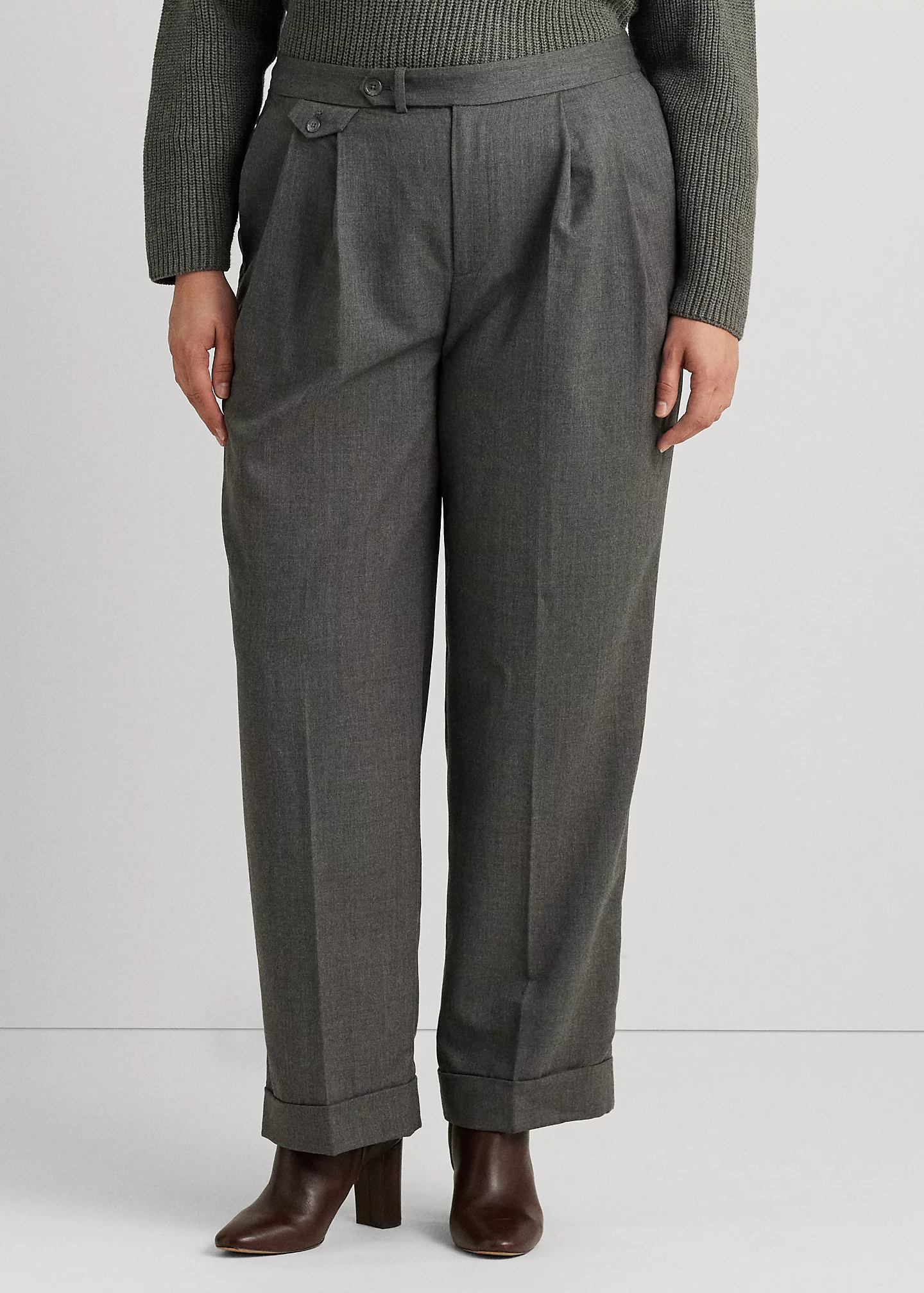 Pleated Wool Twill Straight Pant