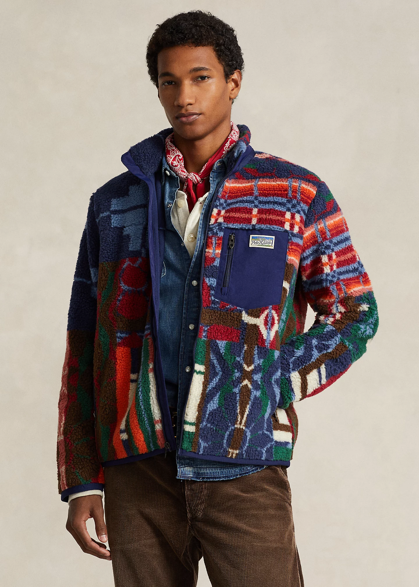 Patchwork-Print Pile Fleece Jacket
