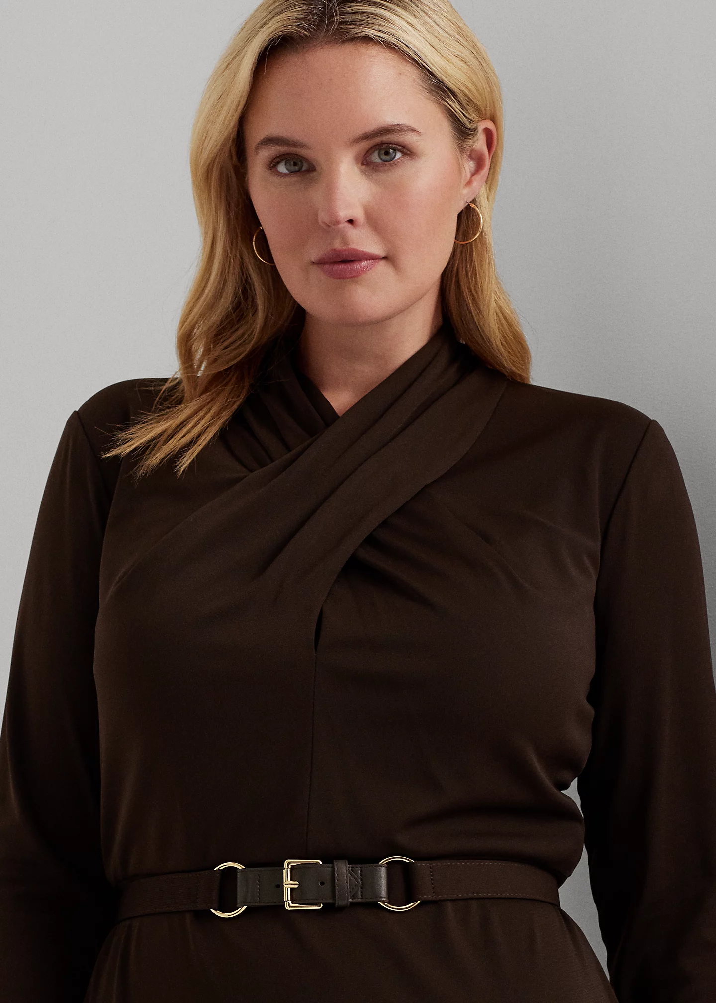 Belted Mockneck Jersey Dress