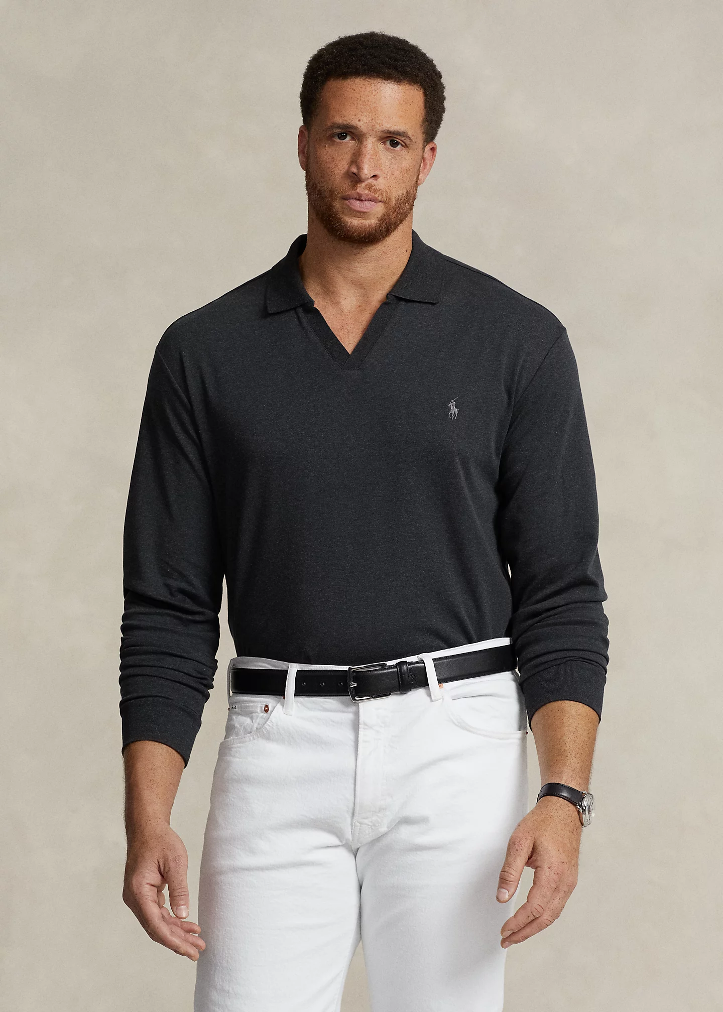 Soft Cotton Long-Sleeve Polo Shirt