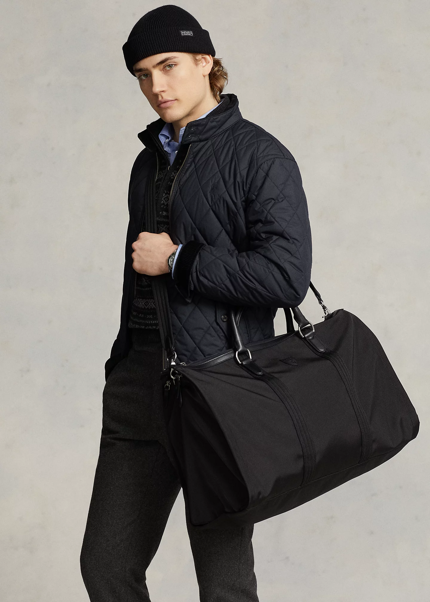 Leather-Trim Hybrid Garment Duffel