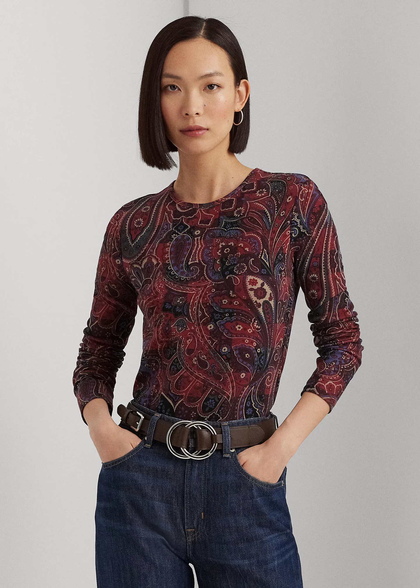 Checked Paisley Cotton Long-Sleeve Tee