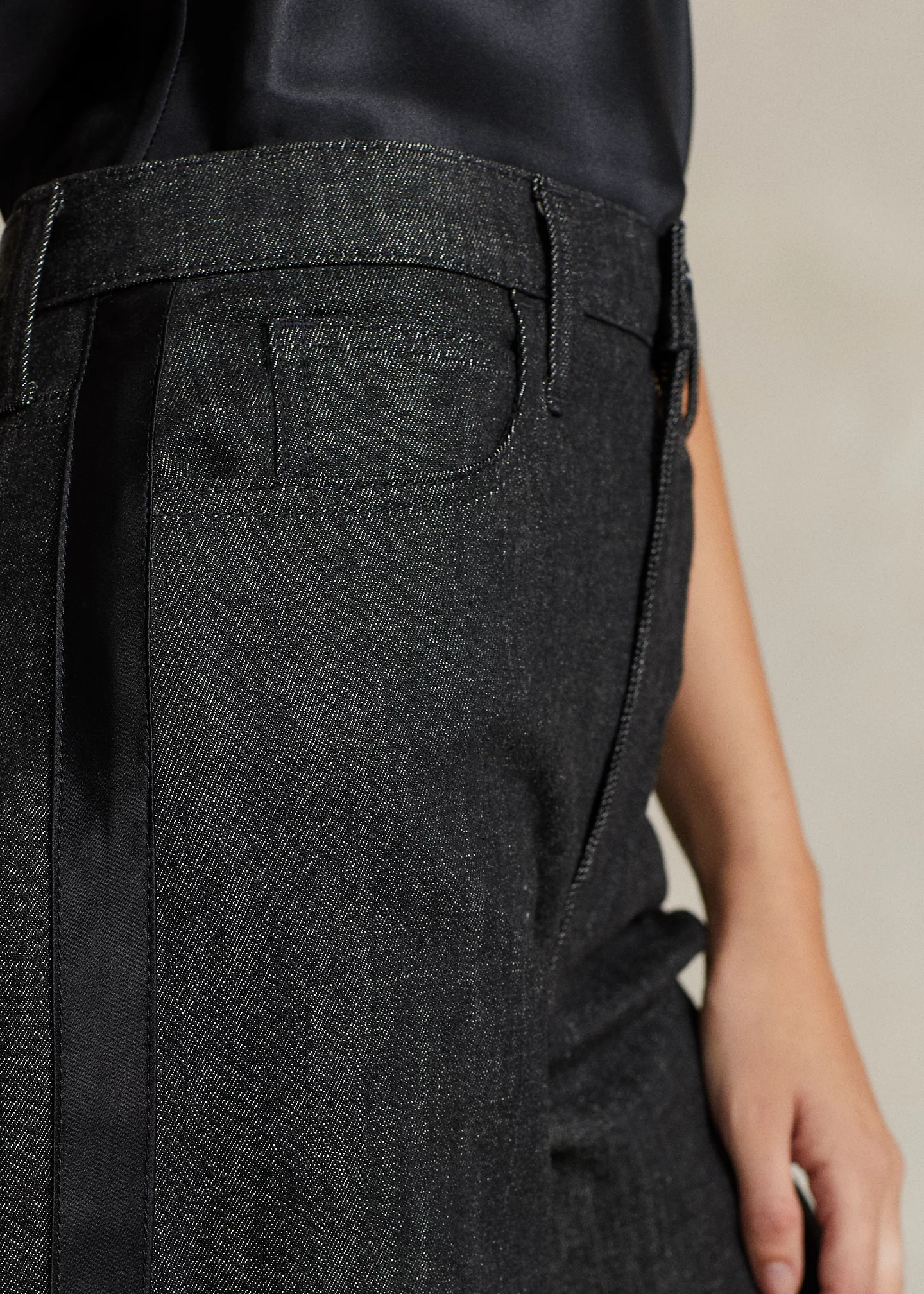 Satin-Stripe Curved Tapered Jean