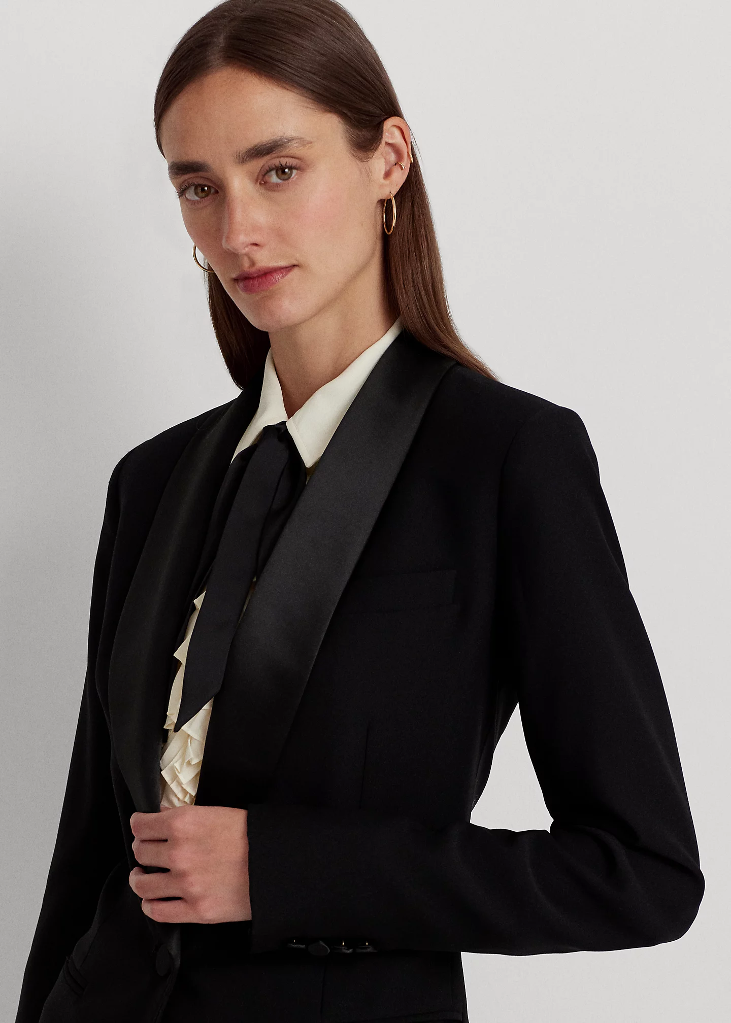 Satin-Trim Crepe Blazer