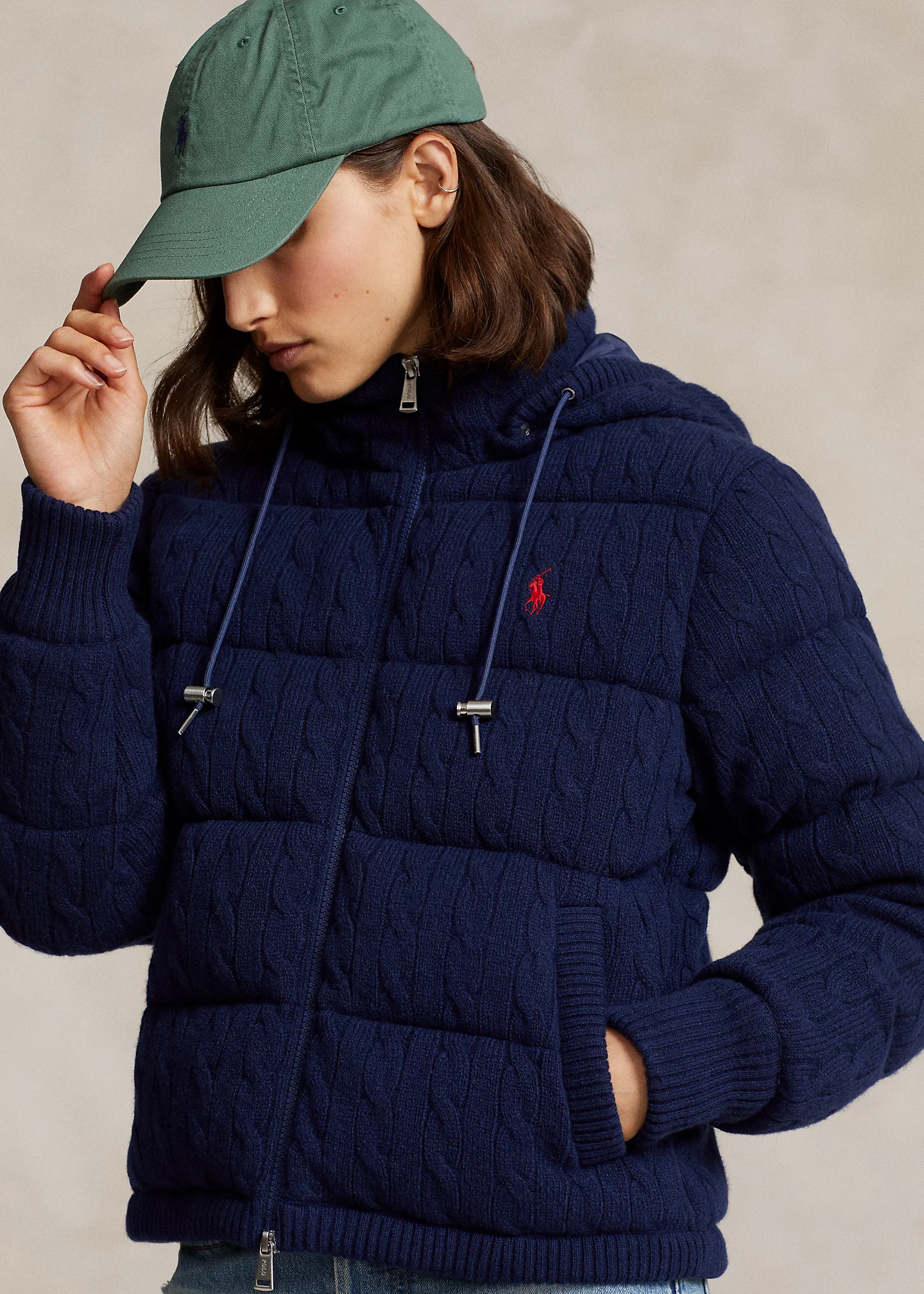 Cable-Knit Hooded Down Coat