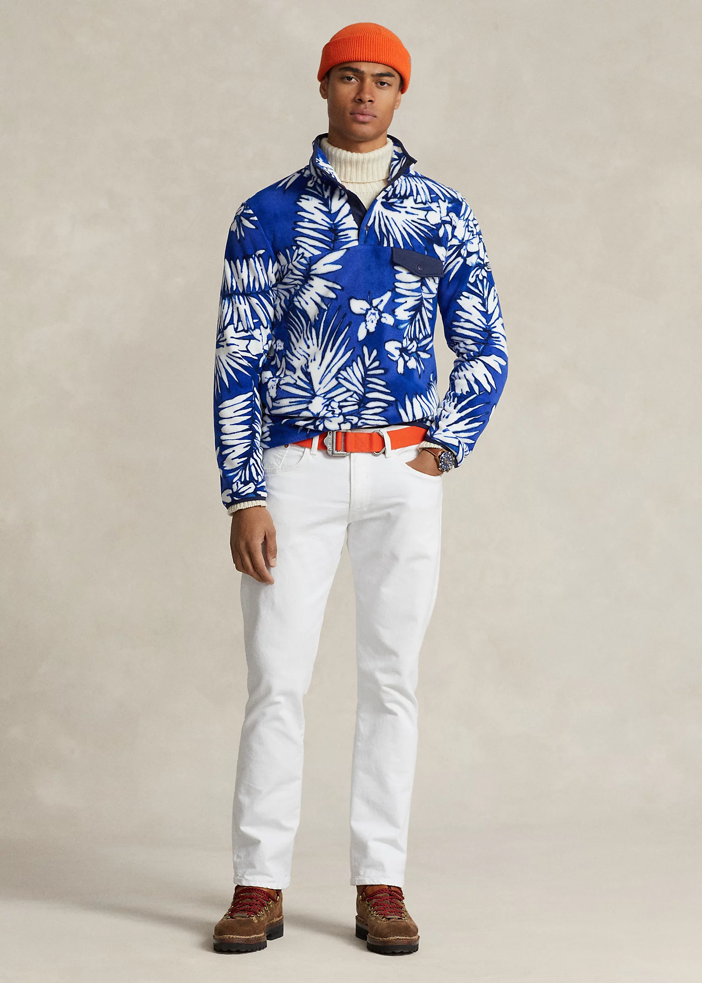 Palm Frond Brushed Fleece Pullover