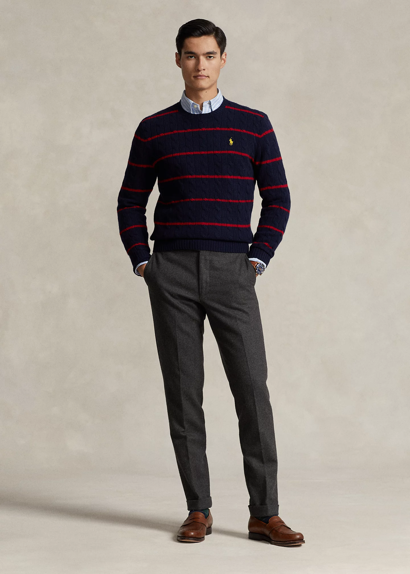 Striped Cable Wool-Cashmere Sweater