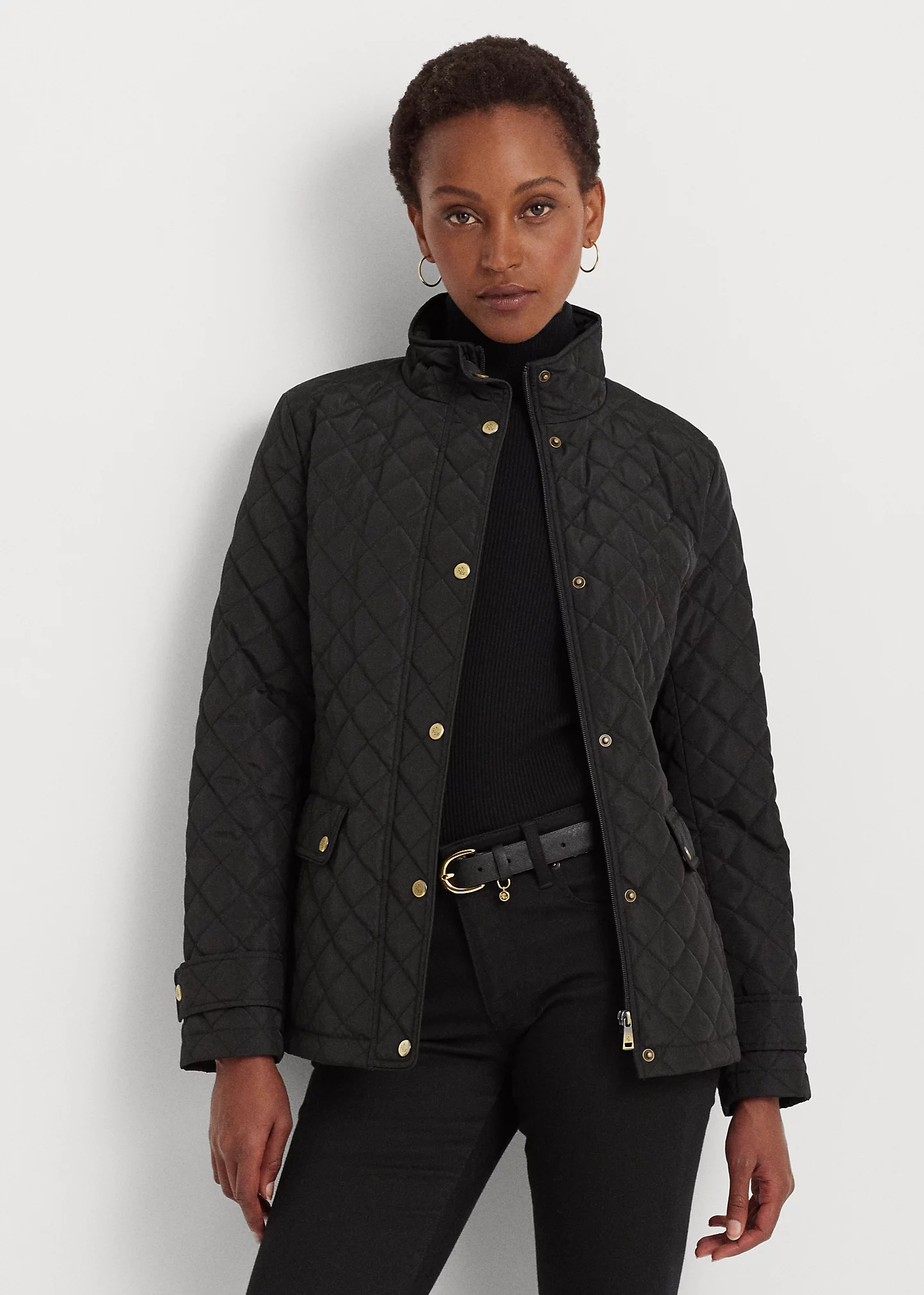 Diamond-Quilted Mockneck Jacket