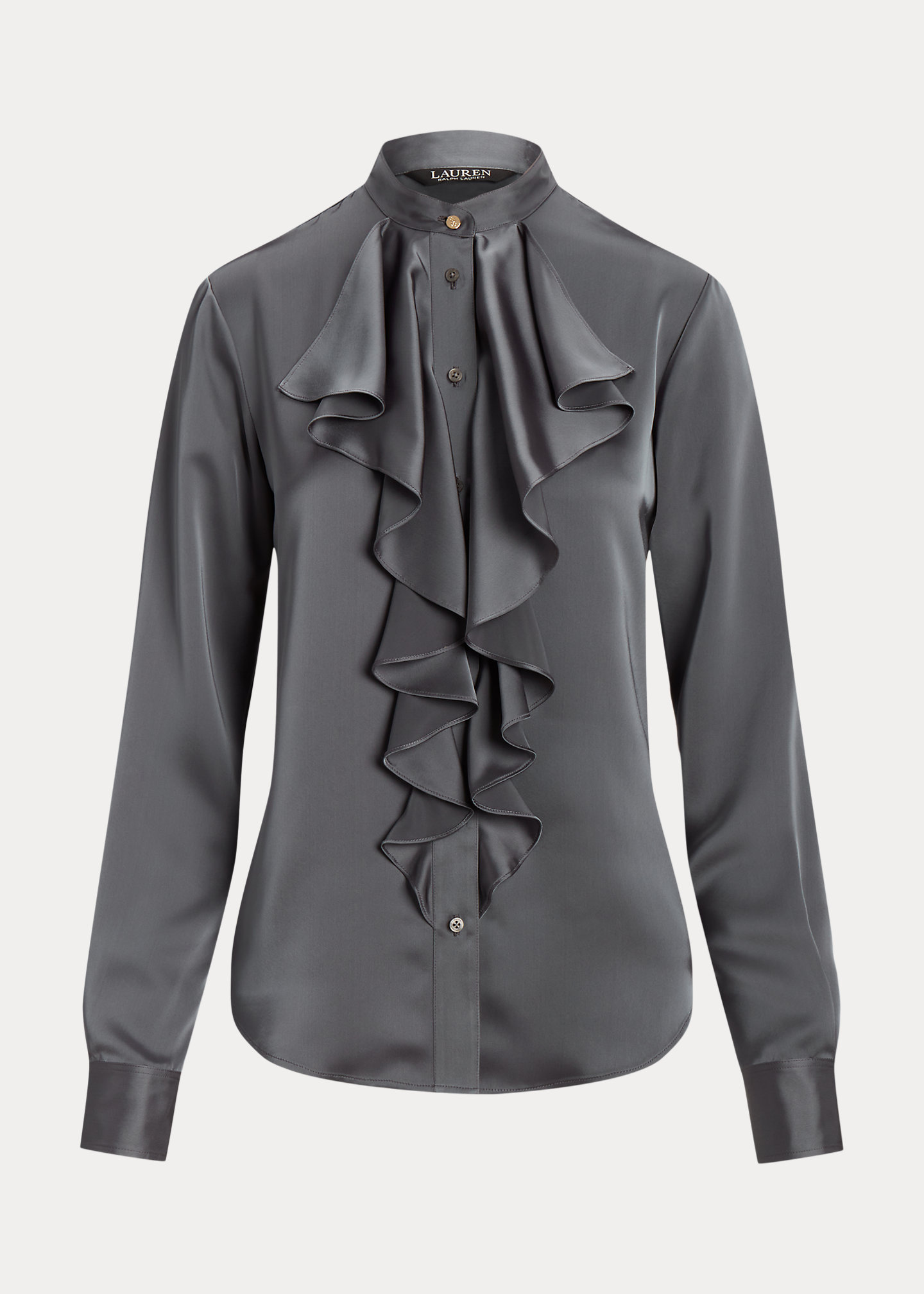 Ruffle-Trim Satin Charmeuse Shirt